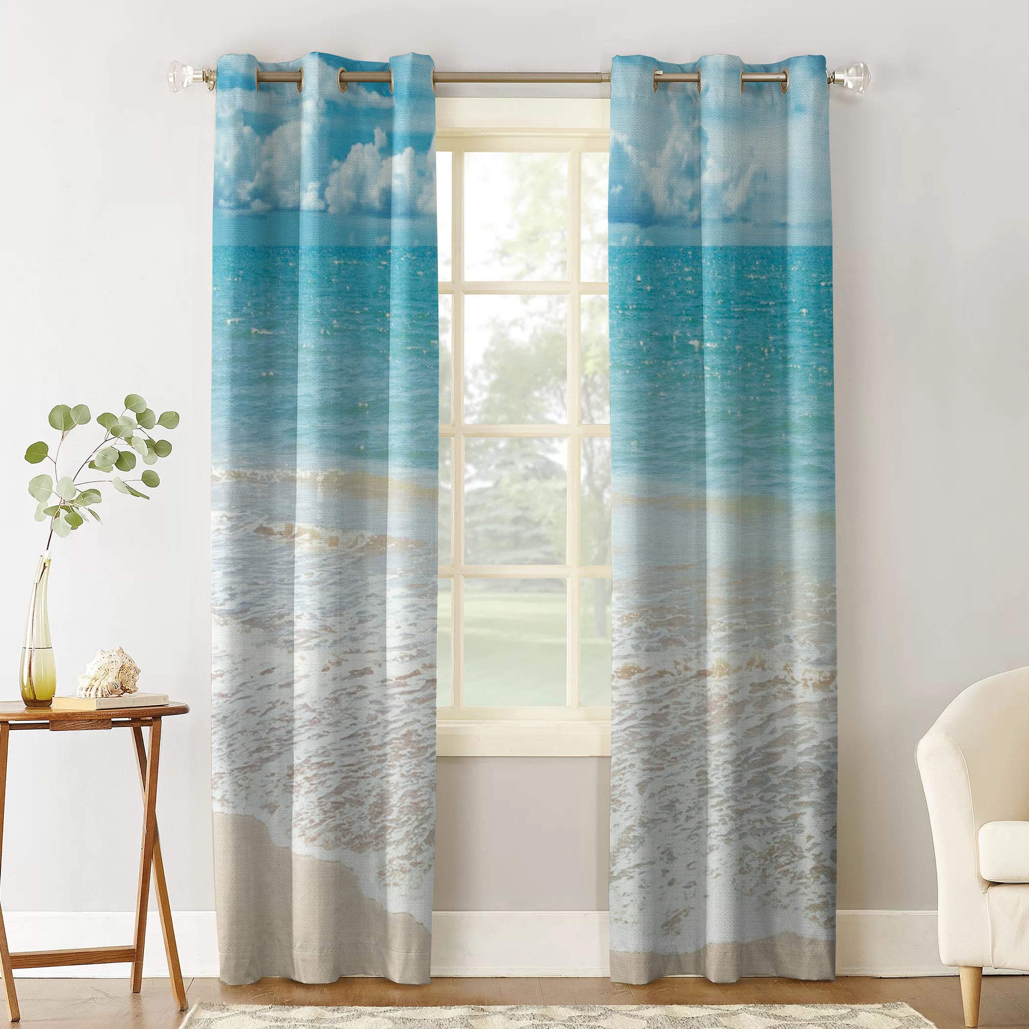 Tropical Beach Blackout Curtains - Thermal Insulated Room Darkening Window Drapes for Living Room & Bedroom (2 Panels, 40x63 Inches) - Coastal Blue Sky Ocean Scenery - Perfect for Vacation Homes, Beach Houses & Coastal Decor