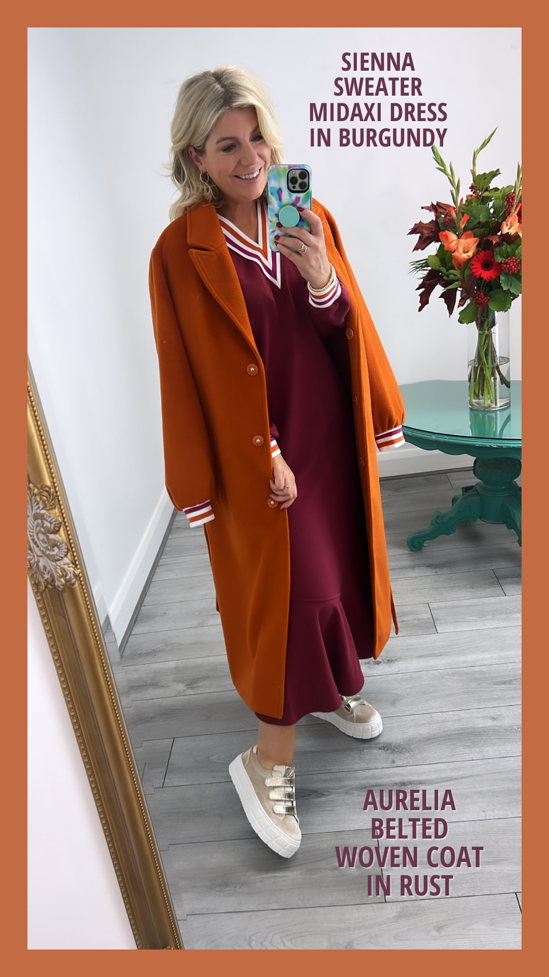 Aurelia Women's Rust-Colored Trench Coat - Waterproof & Windproof Outerwear for Fall & Winter Fashion