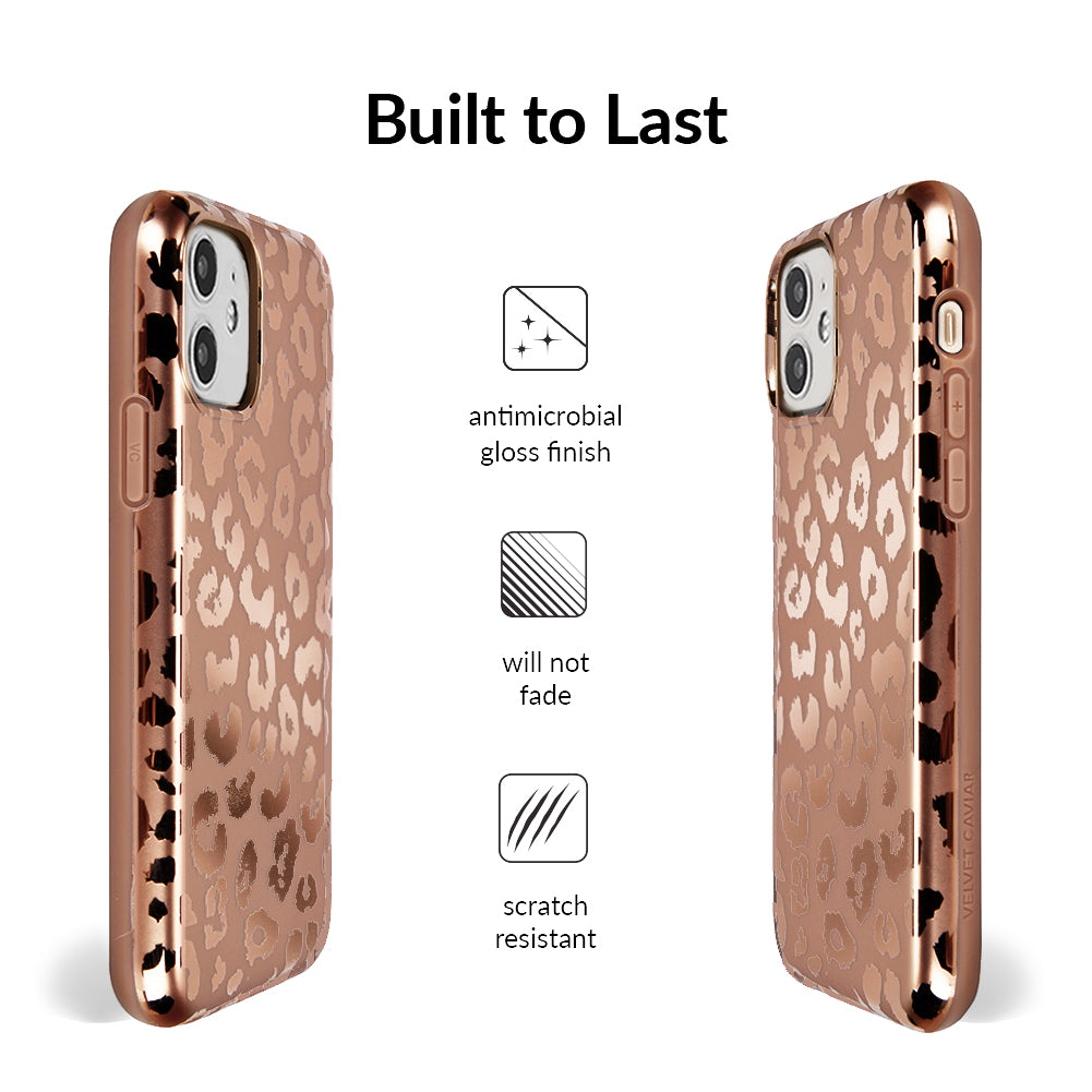 Bronze Chrome Leopard Print iPhone Case - Stylish Protective Cover for iPhone 13/14/15 Pro Max | Fashionable Phone Accessory for Women, Trendy Gift Idea for Birthday & Christmas