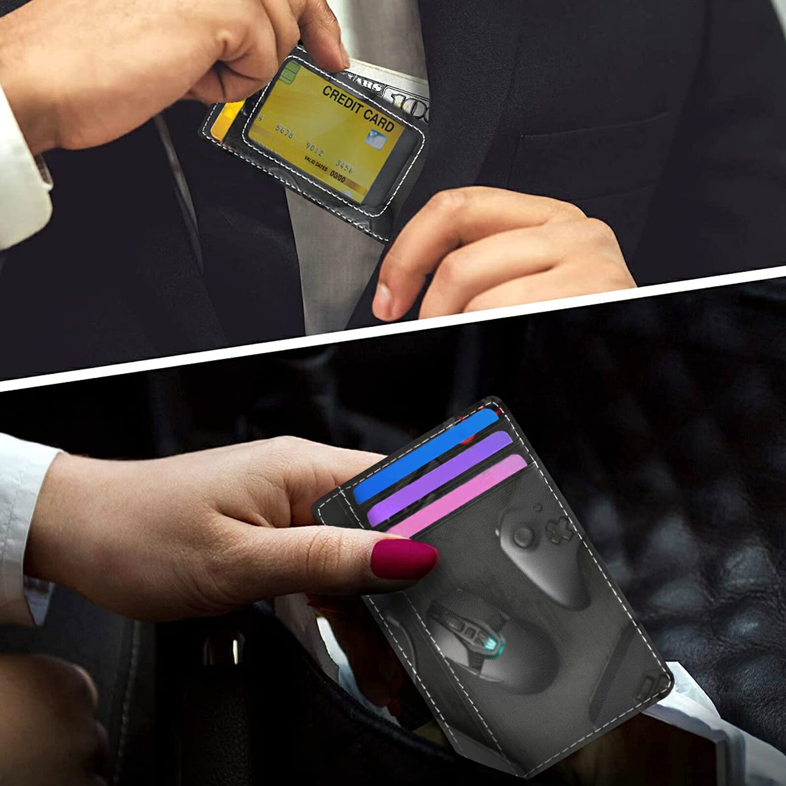 Poeticcity Minimalist RFID Blocking Leather Wallet - Slim Credit Card Holder for Men & Women | Perfect for Gamers, Work & Travel | Holds Cards, Cash & Protects from RFID Theft