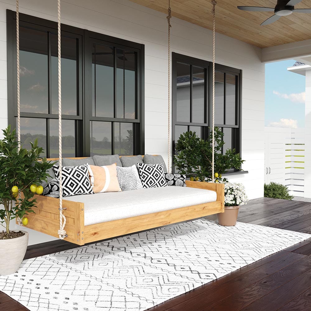 Lone Star Swing Co. The Houston Red Cedar Twin Daybed Swing - Outdoor Porch Swing for Patio, Garden, Backyard Relaxation - Weather-Resistant Cedar Wood Hanging Bench with Comfortable Cushions