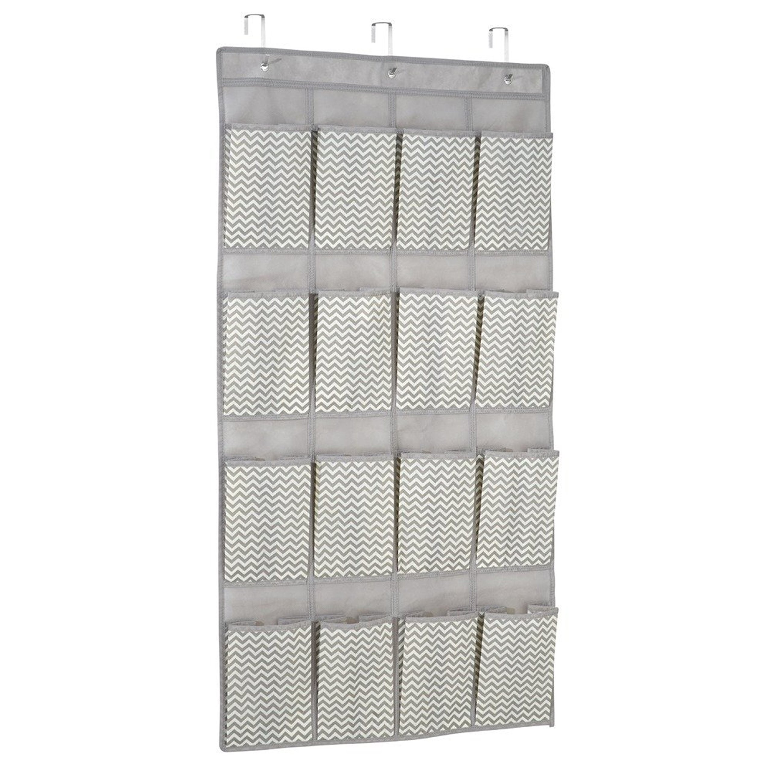InterDesign 16-Pocket Over Door Hanging Shoe Organizer | Space-Saving Closet Storage System in Taupe Chevron Pattern – Perfect for Bedrooms, Closets & Entryways