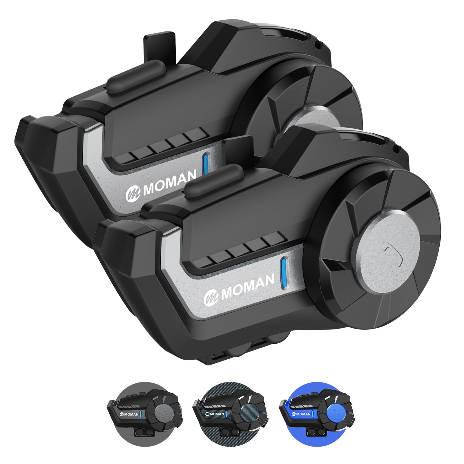 **Moman H2 Wireless Motorcycle Helmet Headset [2 Pack, Silver] – 1000M Range, IP65 Waterproof, DSP & CVC Noise Cancellation, FM Radio – Dirt Bike Helmet Communication System for Group Riding & Adventure**    **Usage Scenarios:** Perfect for group motorcycle rides, off-road adventures, touring, and daily commuting with crystal-clear communication.