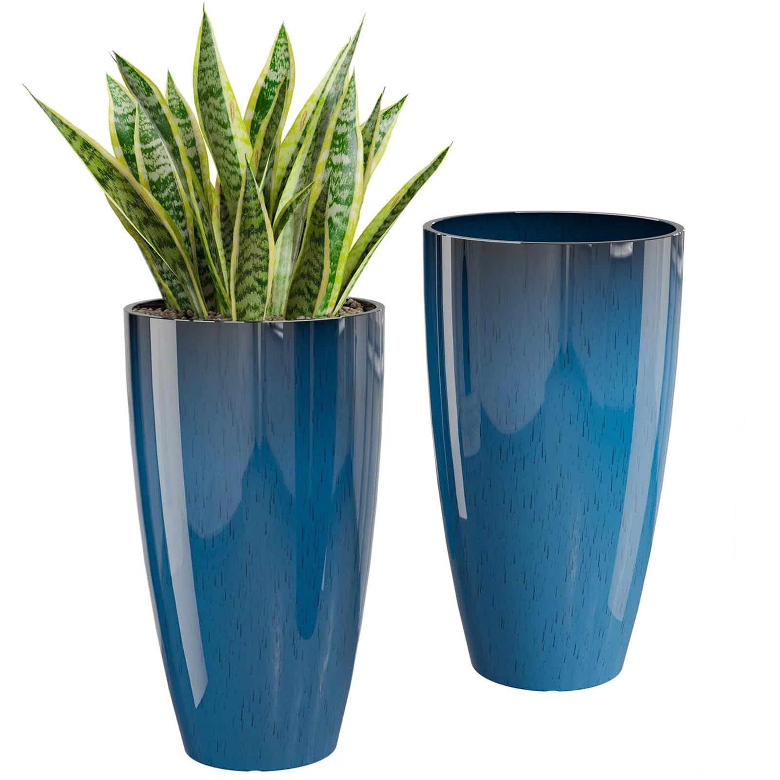 21 Inch Tall Planters for Indoor & Outdoor Plants - 2 Pack Durable Flower Pots for Trees, Plants & Home Decor - Perfect for Front Porch, Patio, Deck & Living Room