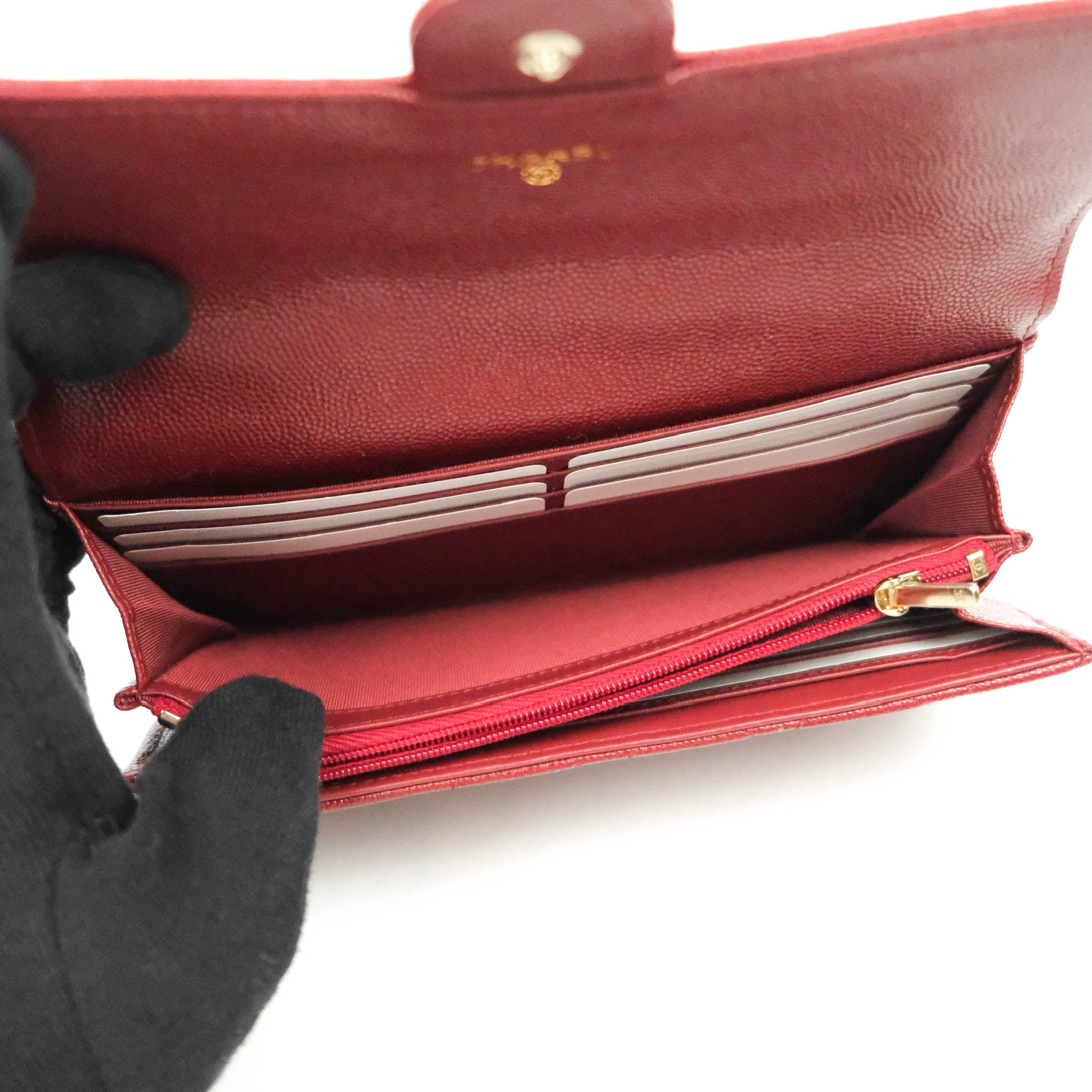 Chanel Caviar Quilted Long Flap Wallet in Burgundy with Gold Hardware - Luxury Leather Wallet for Women, Perfect for Everyday Use and Special Occasions