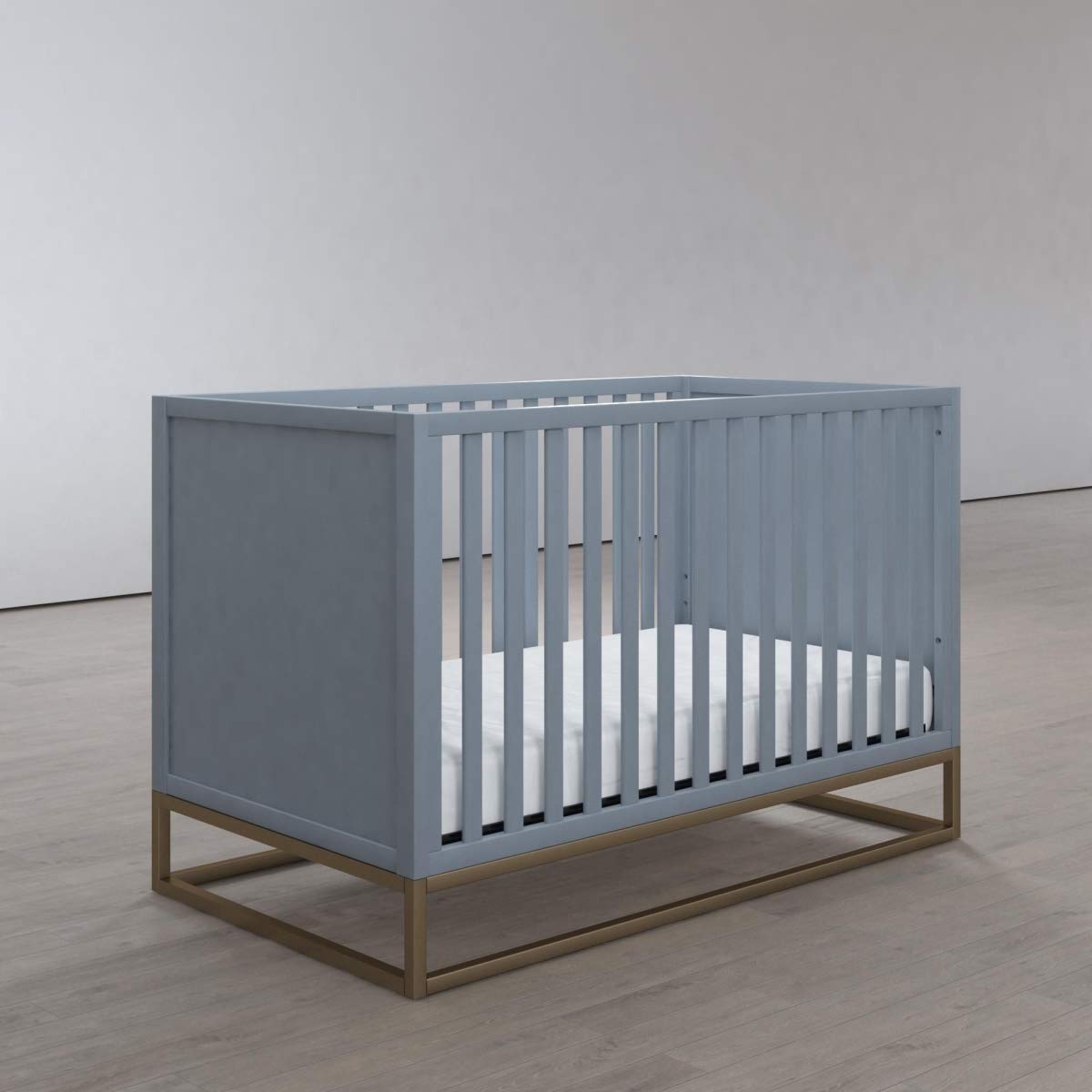 Little Seeds Haven 3-in-1 Convertible Wood Baby Crib with Metal Base - Dove Gray & Gold Finish | Nursery Furniture for Newborns, Toddlers & Daybed Use