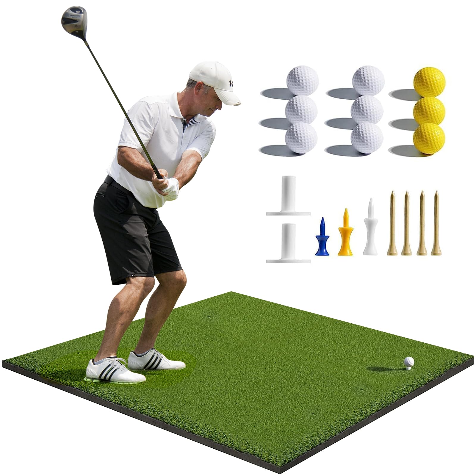Premium 5x4ft Foldable Golf Hitting Practice Mat for Indoor & Outdoor Training - Includes 9 Golf Balls & 7 Tees - Perfect for Golf Enthusiasts & Beginners - Ideal for Home, Backyard, Driving Range & Golf Simulator Practice