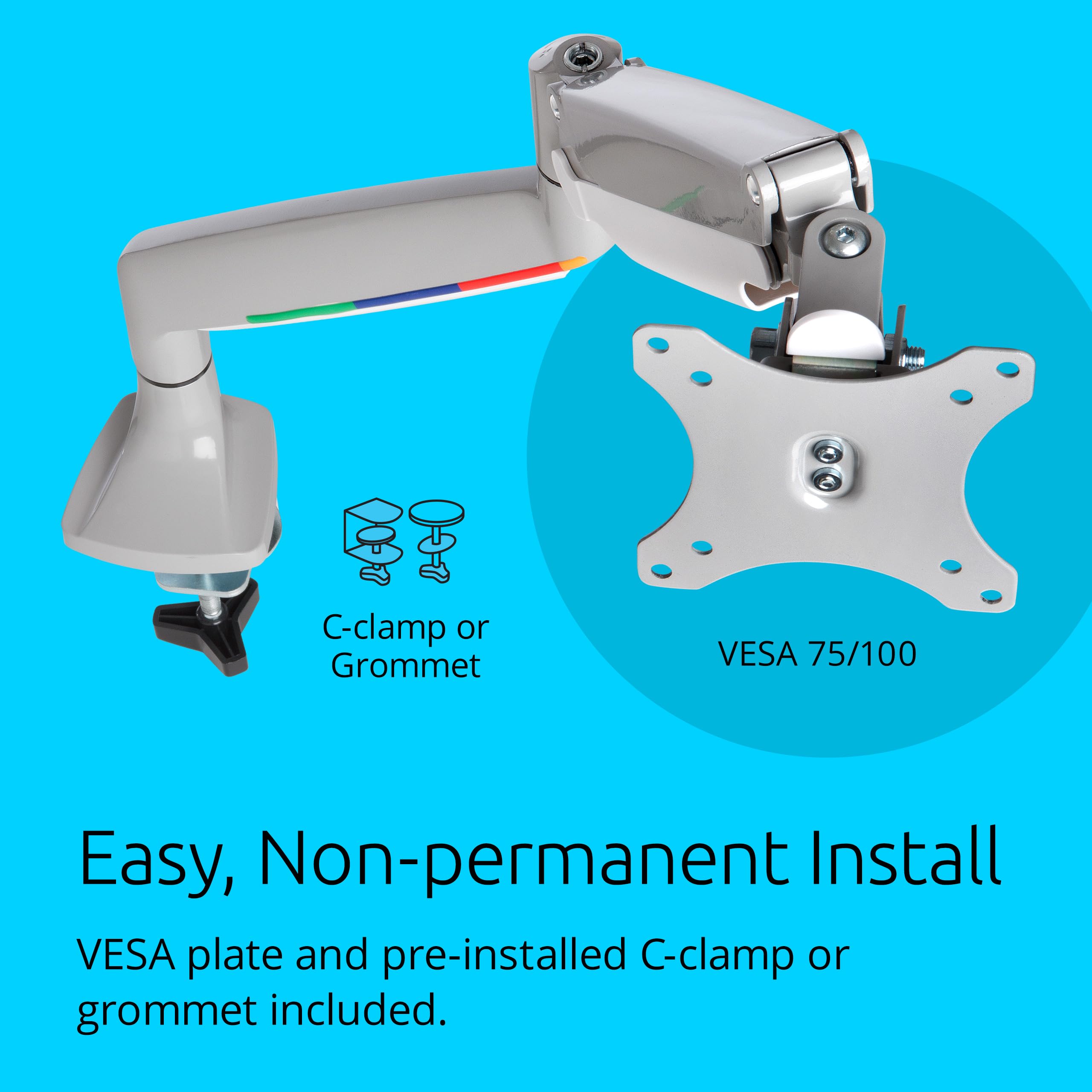 Kensington Single Monitor Arm with VESA Mount - Adjustable Gas Spring Desk Mount for 13-34