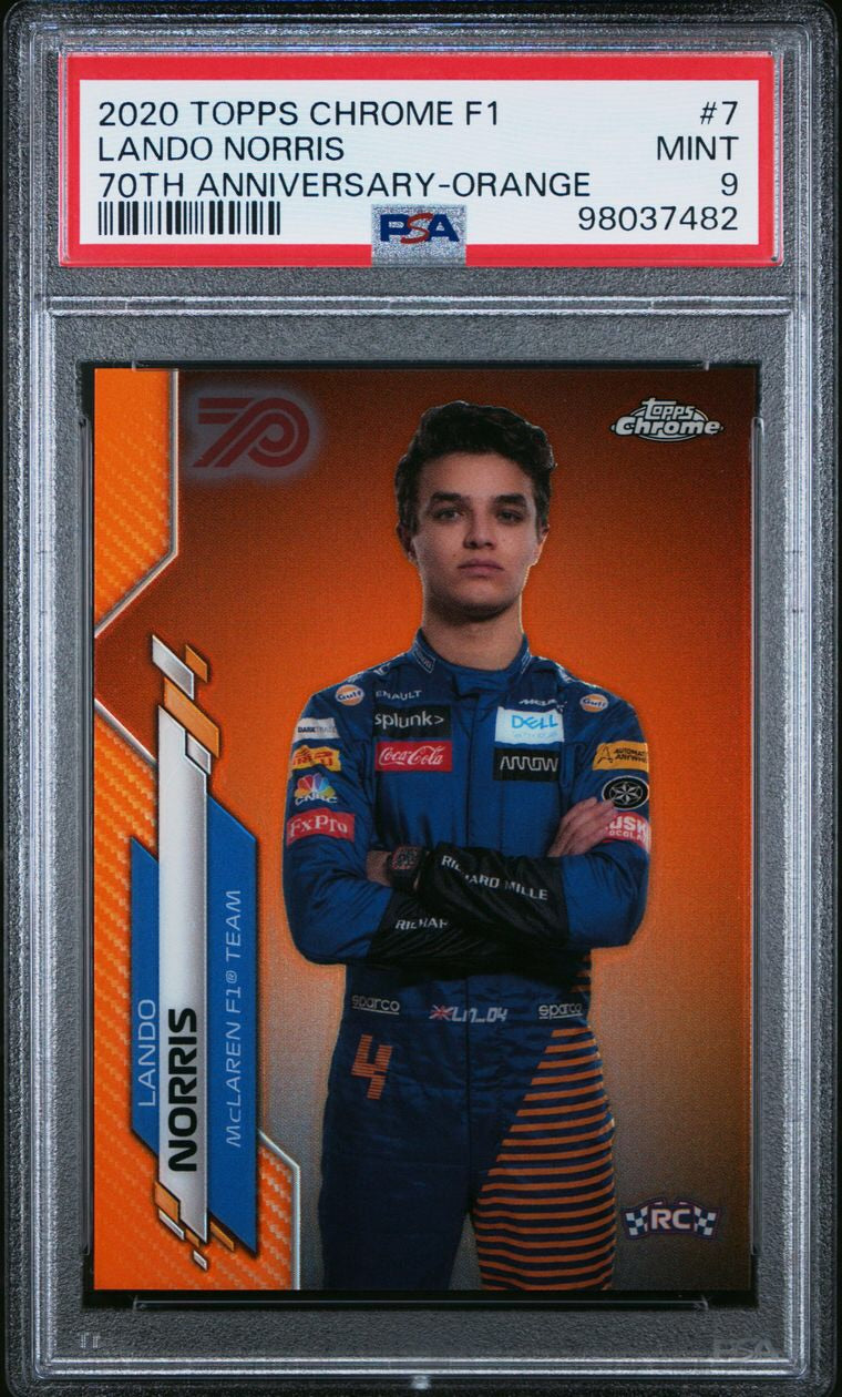 Lando Norris #7 2020 Topps Chrome F1 Rookie Card PSA 9 - 70th Anniversary Orange Edition - Perfect for F1 Collectors and Motorsport Fans