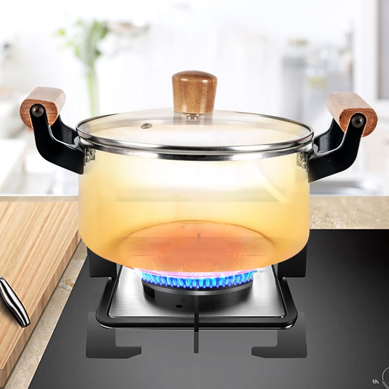 Premium Clear Glass Stock Pot - 5.5L High Borosilicate Heat-Resistant Cooking Pot for Pasta, Noodles & Stews | Safe for Stovetop & Oven Use | Ideal for Home Kitchens & Restaurants | Perfect for Meal Prep, Soups & Slow Cooking