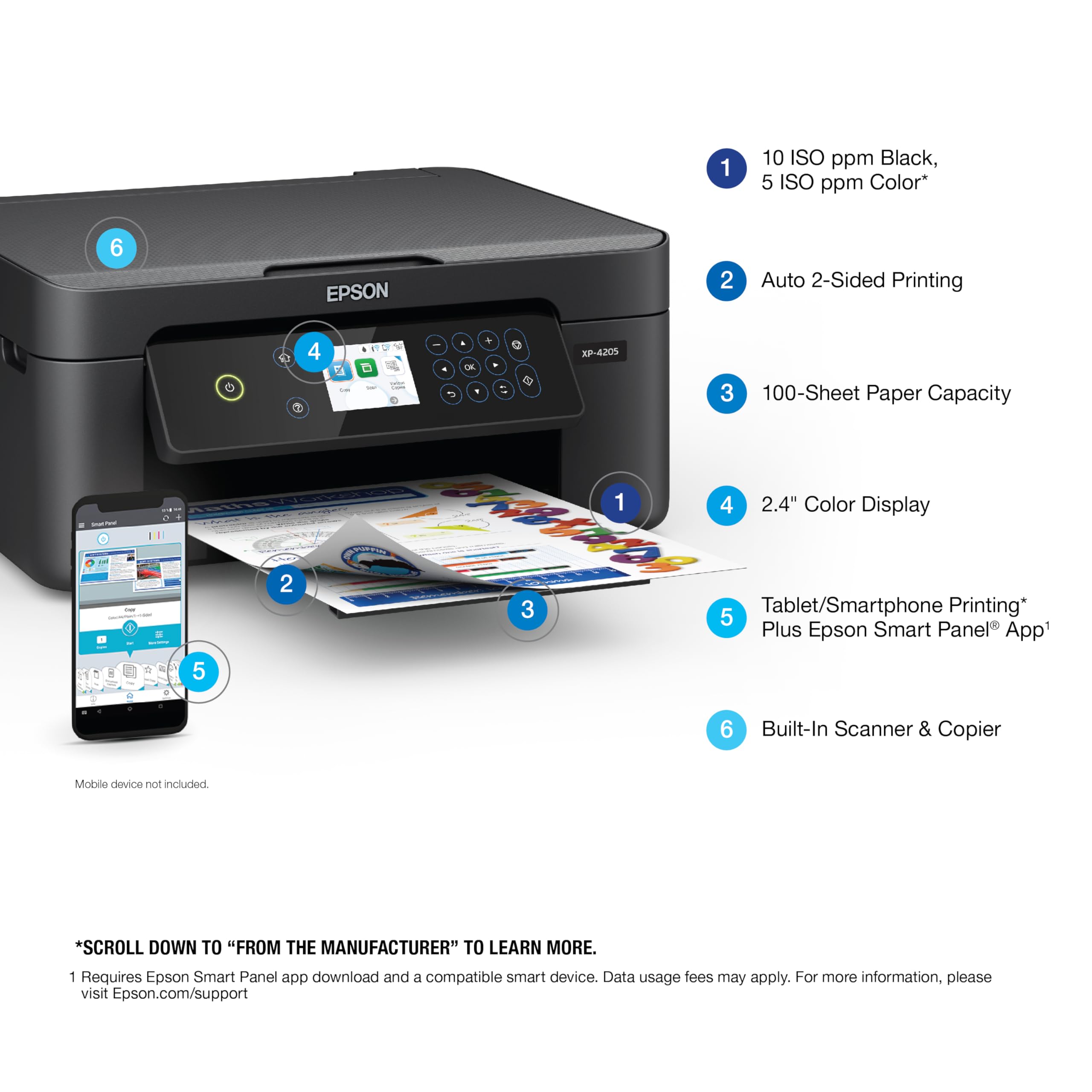 Epson Expression Home XP-4205 Wireless Color All-in-One Printer - Scan, Copy, Fax, Auto Duplex Printing & Borderless Photo Printing | 2.4