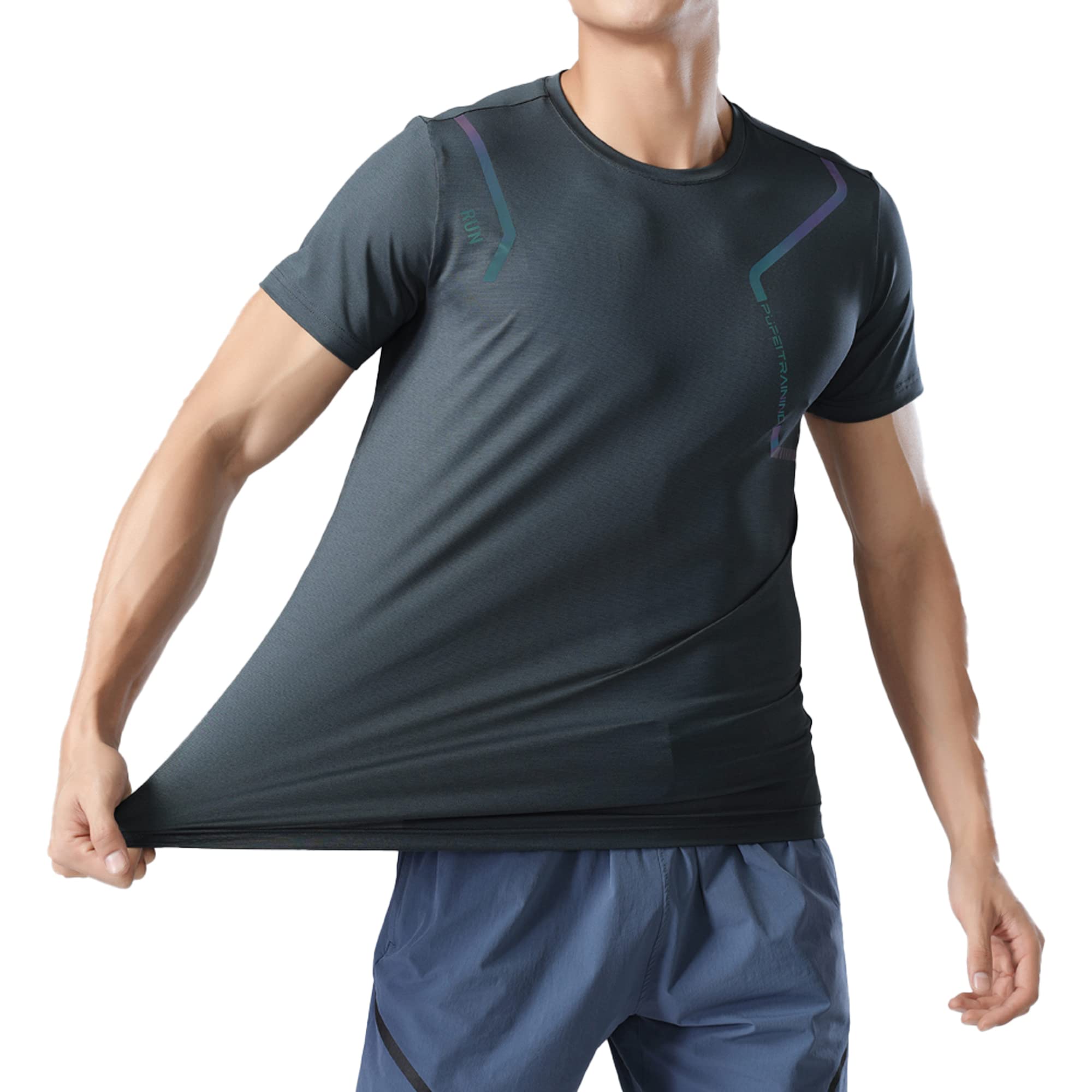 Men's Summer Slim Fit Moisture Wicking Active Athletic Short Sleeve Crew T-Shirt - Breathable Quick Dry Workout Tee for Running, Gym & Outdoor Sports