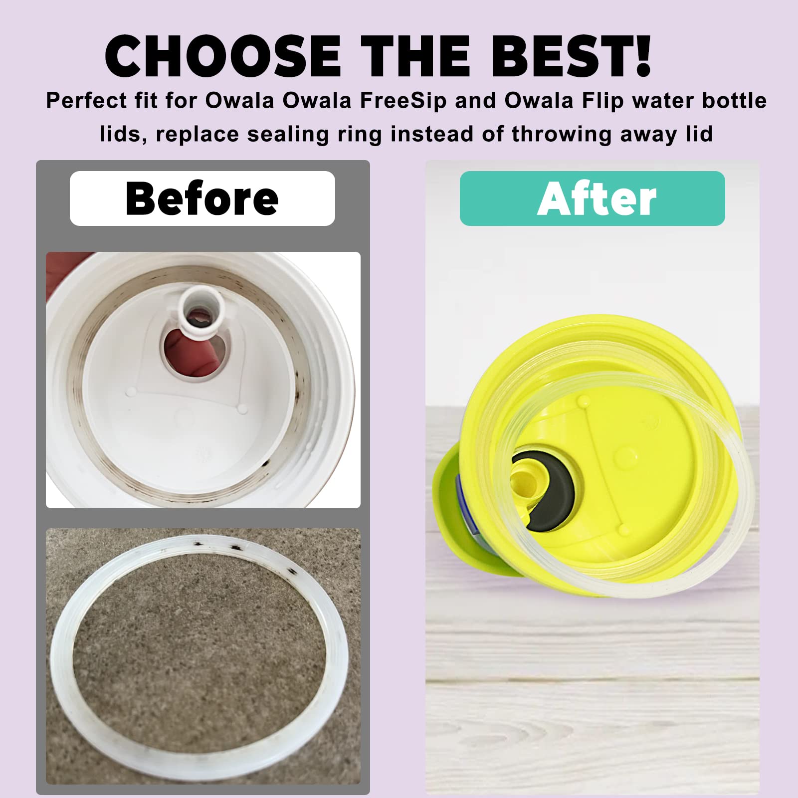 Owala Water Bottle Replacement Rubber Lid Sealing Ring - 5 Pack Gasket Seal Kit with Cleaning Brush for FreeSip & Flip Bottles | Leak-Proof Accessories for Gym, Hiking & Outdoor Activities