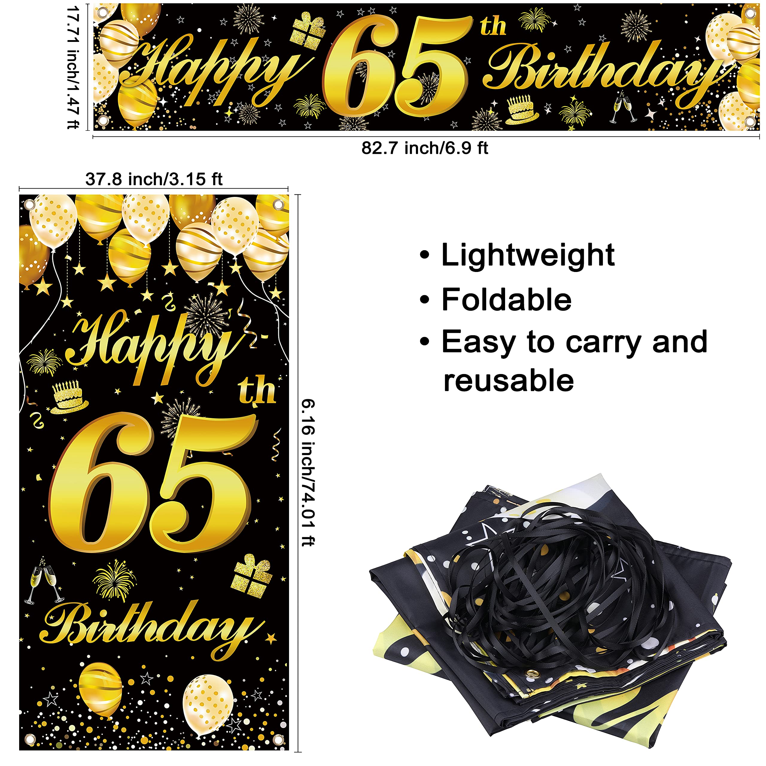 65th Happy Birthday Banner for Men - Large Birthday Party Decorations & Backdrop - Perfect for Indoor & Outdoor Celebrations, Photo Booths, and Milestone Birthday Parties