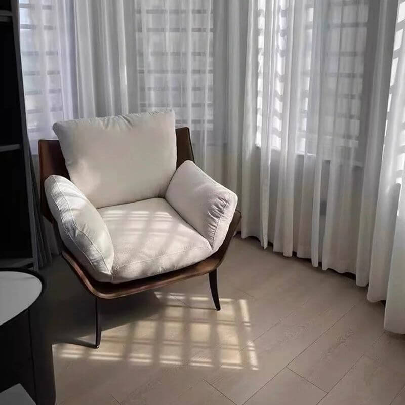 Minimalist White Accent Chair with Fixed Back & Armrests - Removable Cushions & Pillow Included - Perfect for Living Room, Bedroom or Office Decor