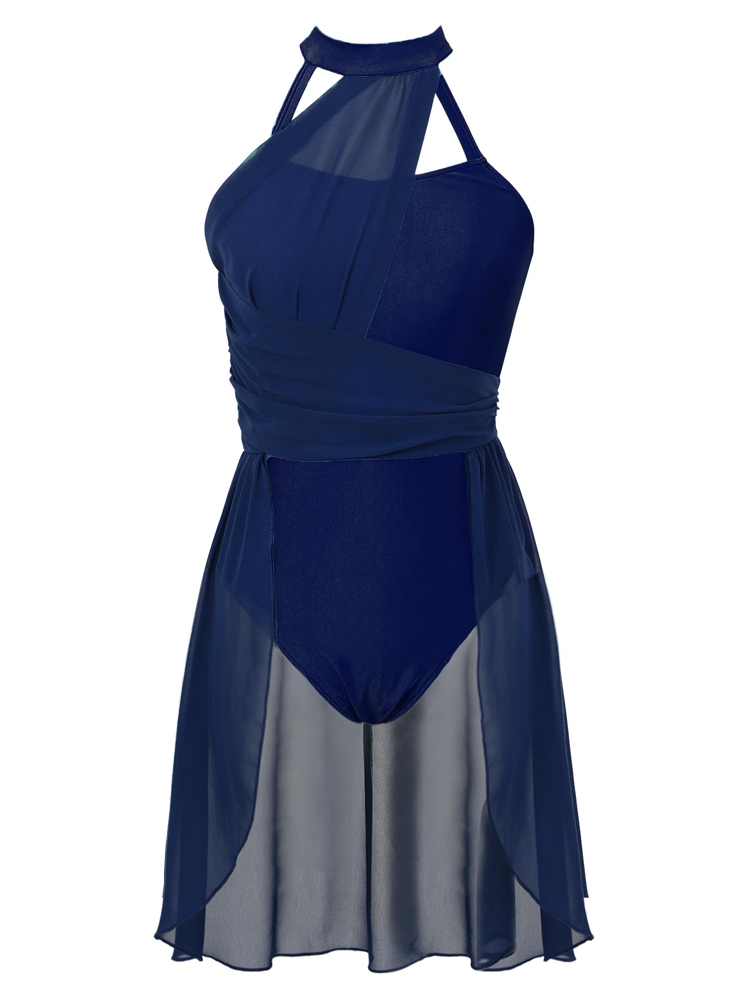 Vastwit Women's Lyrical Dance Dress - Modern Contemporary Ballet Leotard with Halter Neck & Sheer Mesh for Dance Performance, Competition & Stage Costume