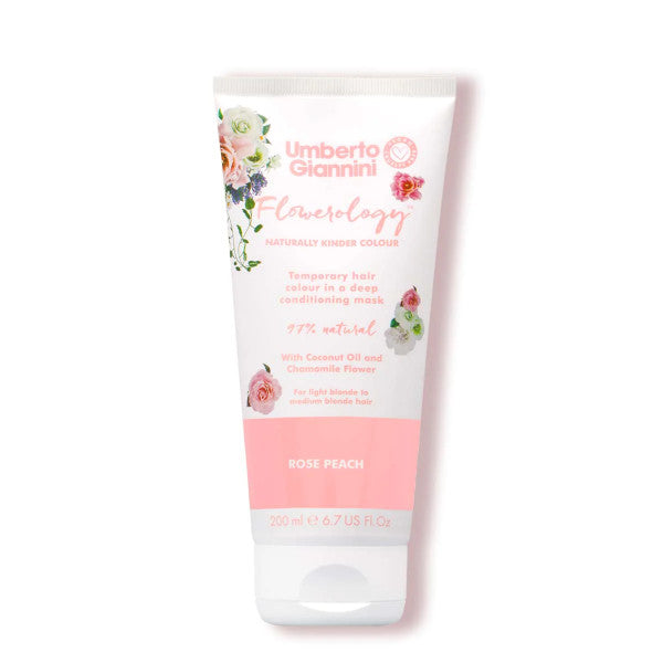 Umberto Giannini Flowerology Color Mask Rose Peach 200ml - Hydrating Hair Treatment for Damaged Hair | Perfect for Salon-Quality At-Home Hair Care & Color-Treated Hair Maintenance