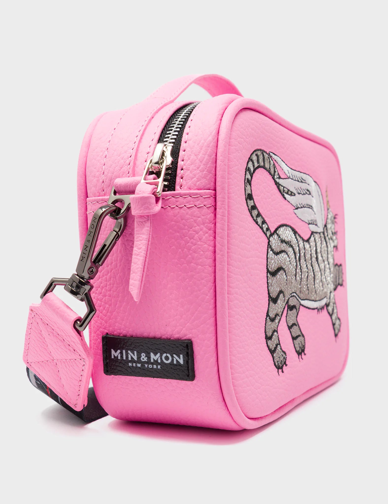 Verto Soft Neon Pink Leather Crossbody Bag with Winged Tiger Embroidery - Stylish Women's Handbag for Casual Outings, Parties & Travel Accessories