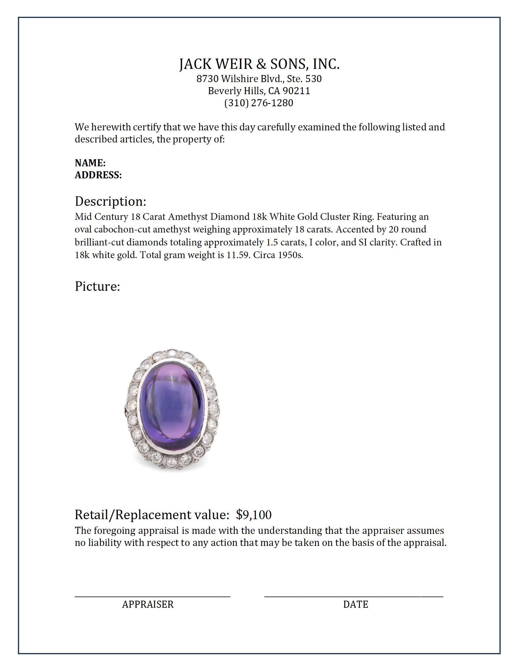 18K White Gold Mid Century Amethyst and Diamond Cluster Ring - Vintage Jewelry for Weddings, Anniversaries & Special Occasions