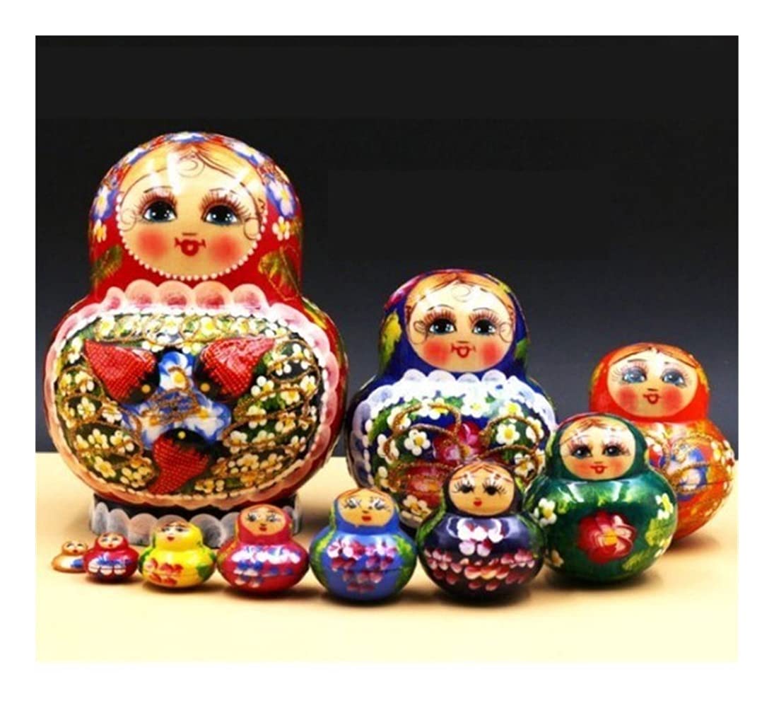 QIFFIY Russian Nesting Dolls Set of 10 - Hand-Painted Chinese Style Matryoshka Dolls (15-30cm) - Traditional Wooden Stacking Toys for Kids, Home Decor & Collectibles - Perfect for Christmas Gifts, Birthday Presents & Cultural Displays