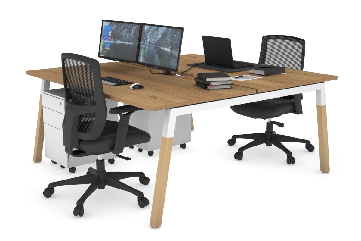 Quadro A Legs 2-Person Office Workstation with Wood Legs & Cross Beam - 1800L x 800W Dimensions with Cable Management Scallop | Perfect for Shared Workspaces & Home Offices