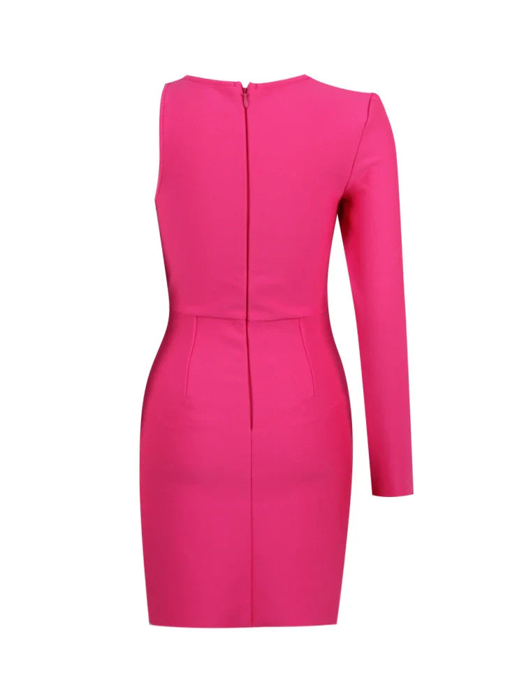 BEVENCCEL Women's One Shoulder Long Sleeve Mesh Patch Diamond Bandage Dress - Elegant Sexy Clubwear for Evening Parties, Night Out, Date Night & Special Occasions