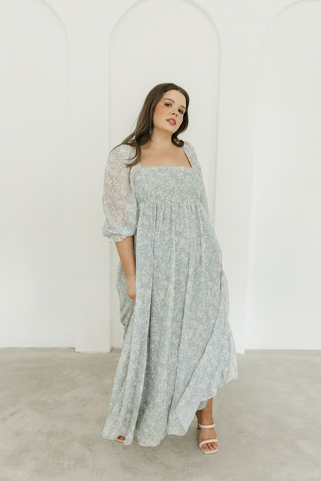 Mona Maxi Dress with Smocking in Sage Green Floral - Bump Friendly & Inclusive Sizing (S-3XL) | Perfect for Maternity, Beach Vacations & Summer Weddings