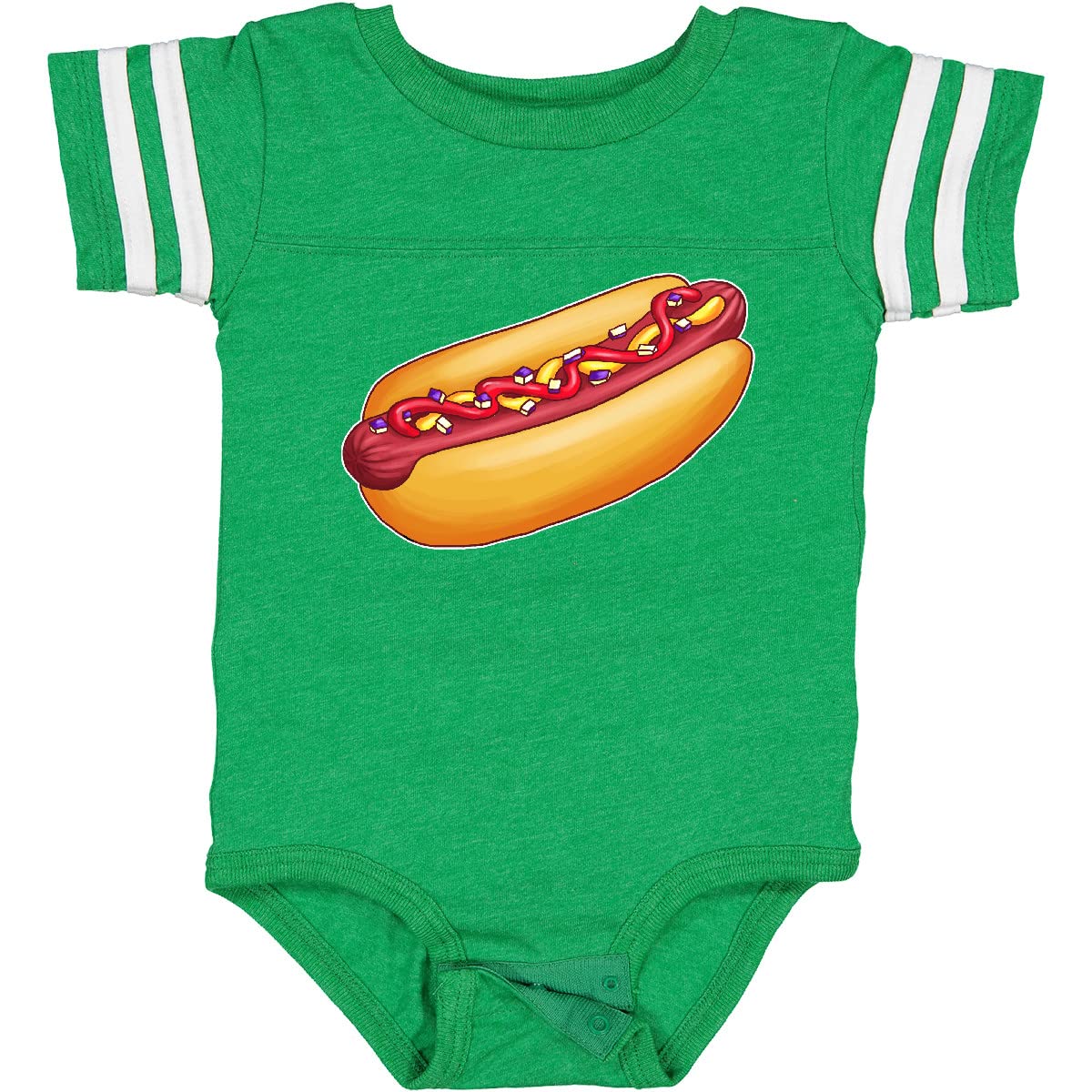 Inktastic Hot Dog Illustration Baby Bodysuit - Cute Mustard, Onions & Ketchup Design - Perfect for BBQ Parties, Picnics & Funny Baby Outfits