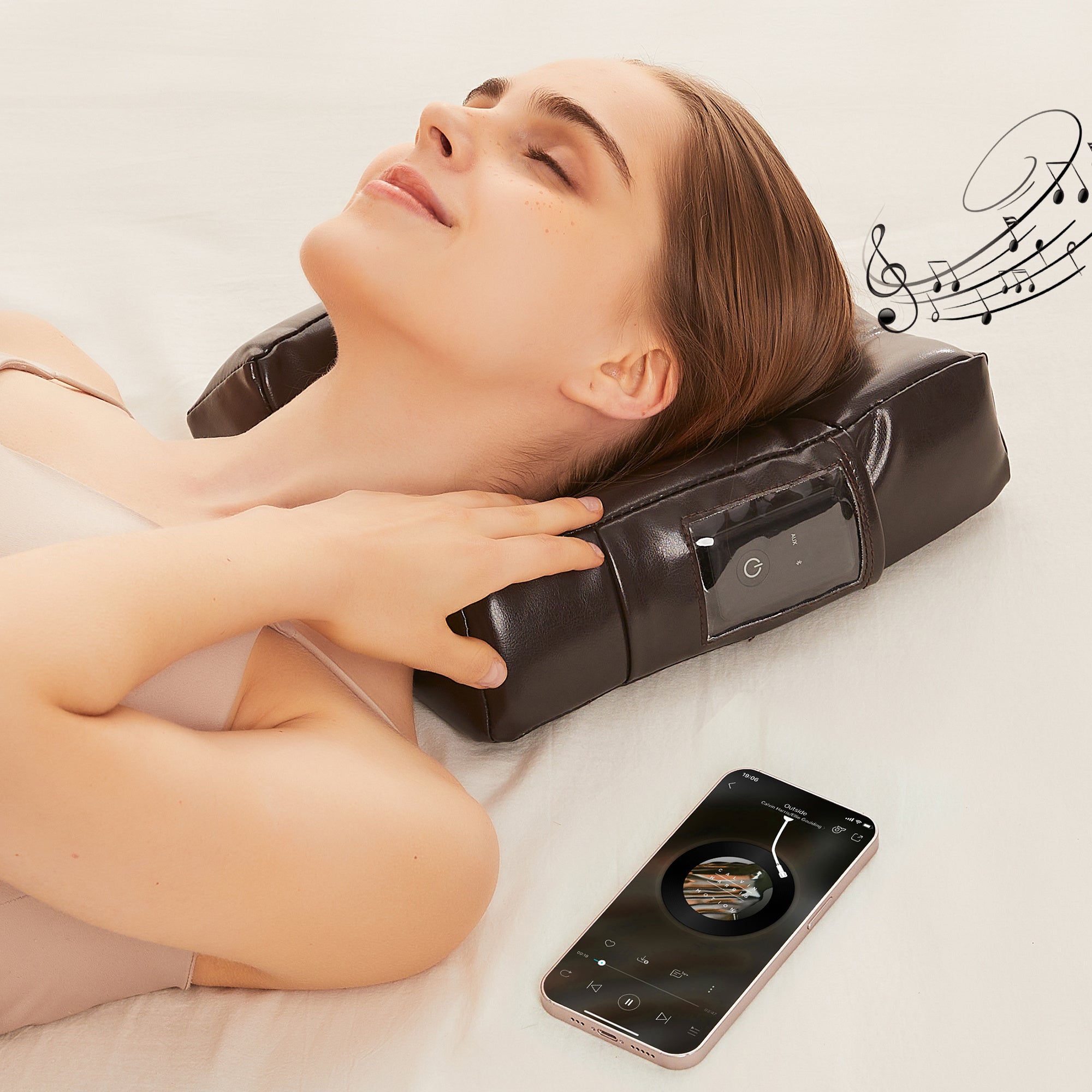 MusicMaster Bluetooth Massage Pillow with High Fidelity Sound - Ergonomic Memory Foam Face Cushion in Black Chocolate - Perfect for Relaxation, Travel & Home Spa Experience