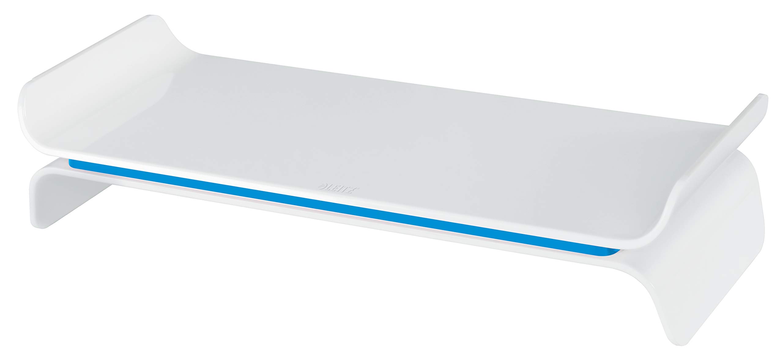 Leitz Ergo Wow Adjustable Monitor Stand - 2 Height Settings, Blue/White (Model 65040036) | Ergonomic Desk Organizer for Home & Office Workspace