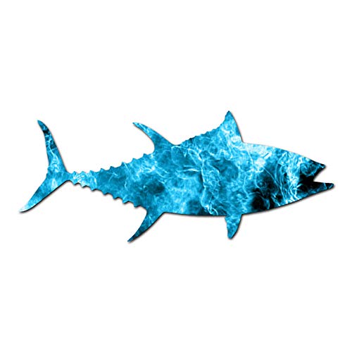 Bigeye Tuna Fish Vinyl Decal Sticker - 17x7 Inch Blue Flame Waterproof Car Laptop Wall Decal - Perfect for Cars, Trucks, Laptops, Windows & Home Decor