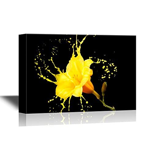 Wall26 - Modern Canvas Wall Art - Closeup of Vibrant Yellow Flower Petal with Color Splash - Stretched Gallery Wrap Ready to Hang - 32x48 inches - Perfect for Living Room, Bedroom & Office Decor