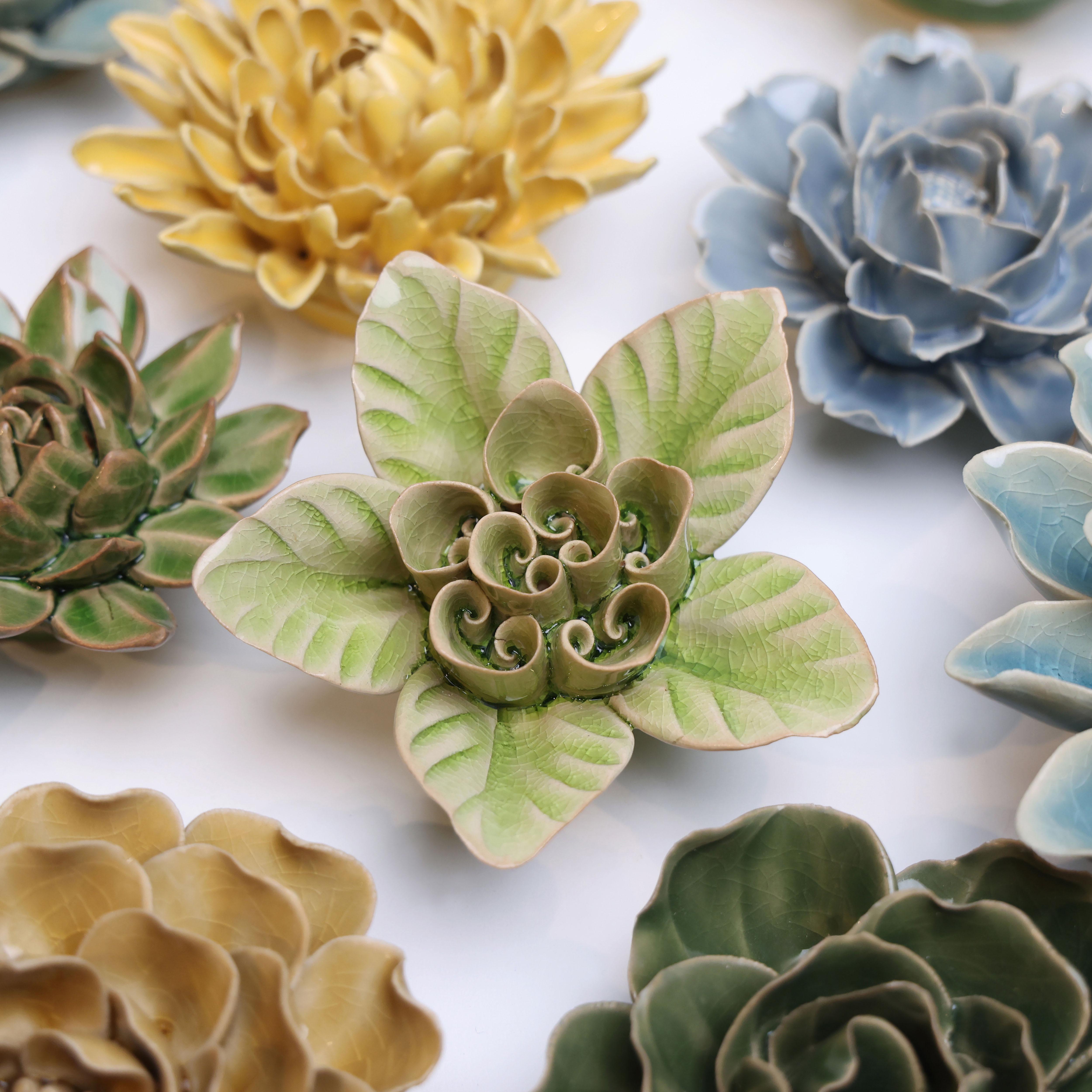Ceramic Flower Decor Set of 4 - Handmade Floral Vase for Home Decor, Wedding Centerpiece & Tabletop Display | Perfect for Living Room, Dining Table, and Gift Giving
