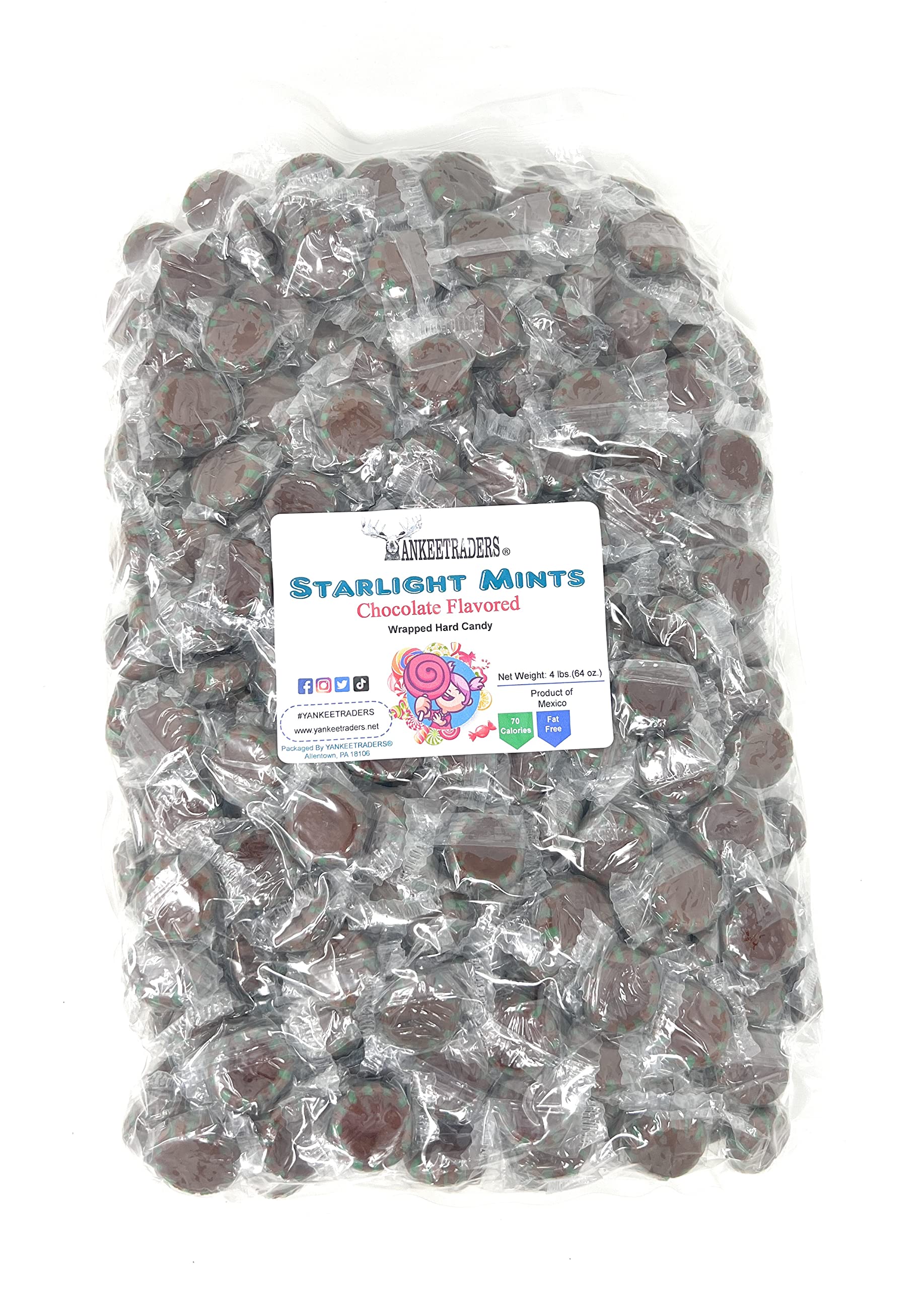 Yankee Traders Chocolate Starlight Mints - 4lb Bulk Wrapped Candy for Parties, Holidays & Office Treats | Classic Peppermint Flavor | Individually Wrapped Sweets