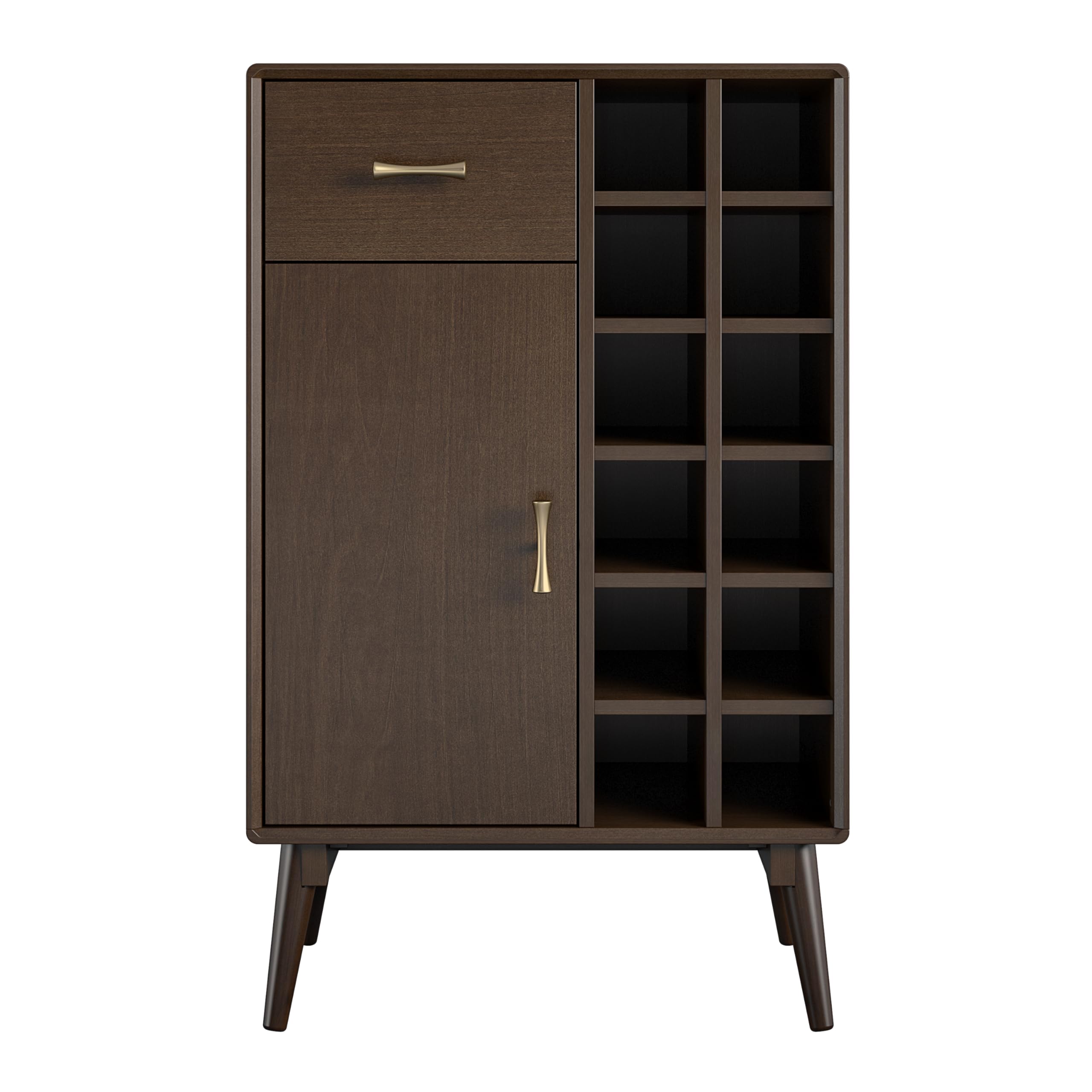 Novogratz Brittany Bar Cabinet in Walnut Finish - Stylish Home Bar Furniture for Living Room, Dining Room, or Home Office