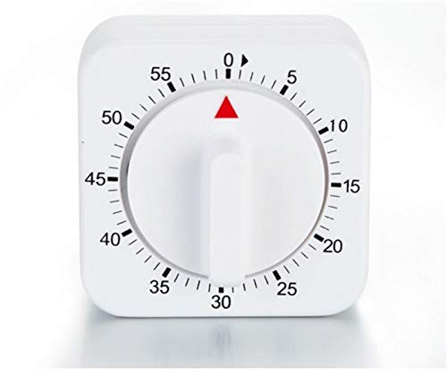 60 Minute Mechanical Kitchen Timer - Countdown Alarm Cooking Timer with Loud Ring - White Square Design for Baking, Roasting, and Meal Prep
