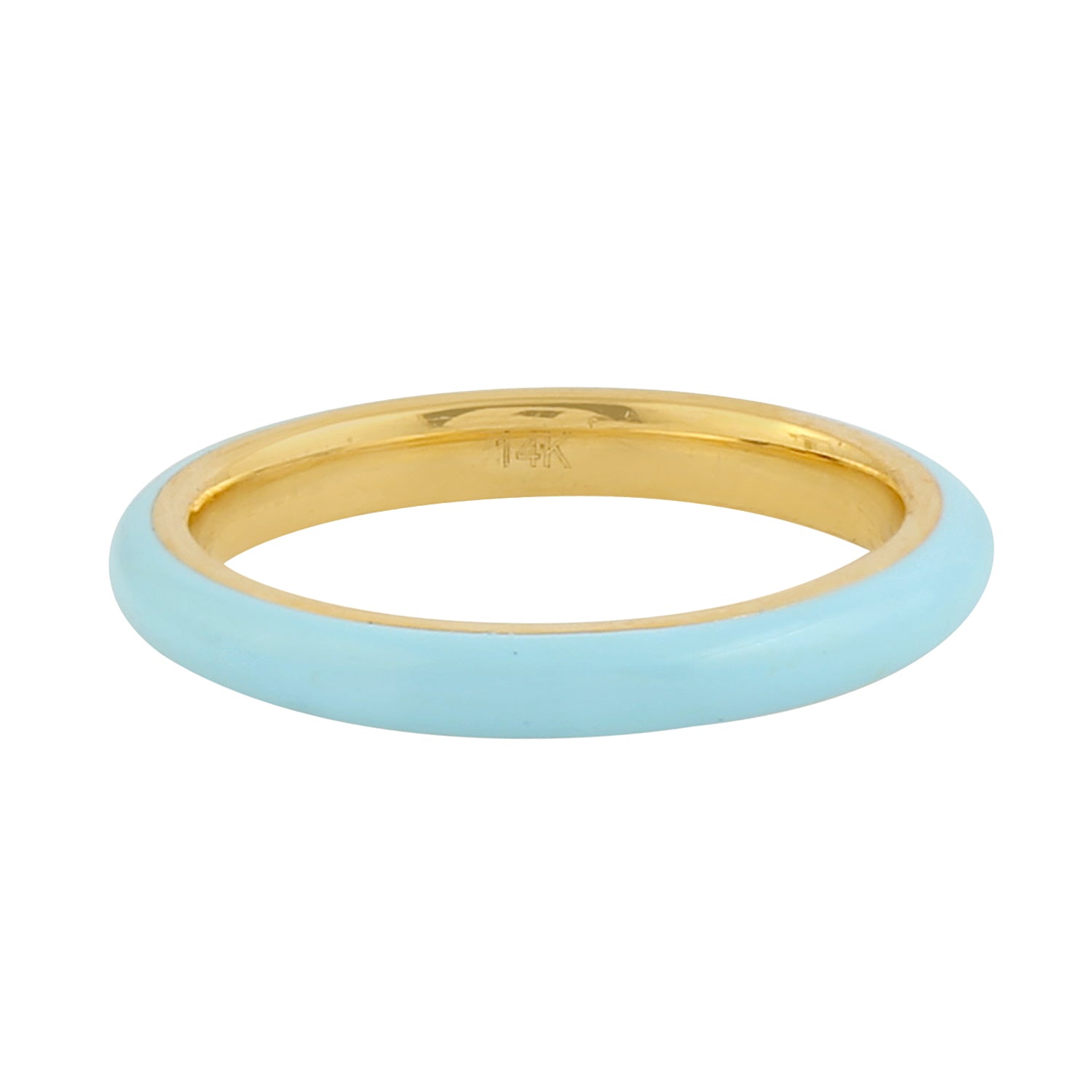 14K Yellow Gold Handmade Blue Enamel Band Ring for Women - Elegant Stackable Ring for Everyday Wear, Anniversary Gift, or Special Occasion Jewelry