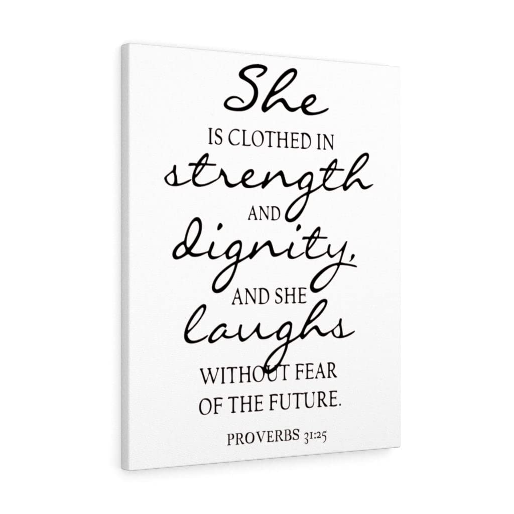 Proverbs 31:25 Christian Wall Art - Strength Dignity & Laughs Bible Verse Print - Ready to Hang Scripture Decor for Home, Office & Church - Inspirational Gift for Women