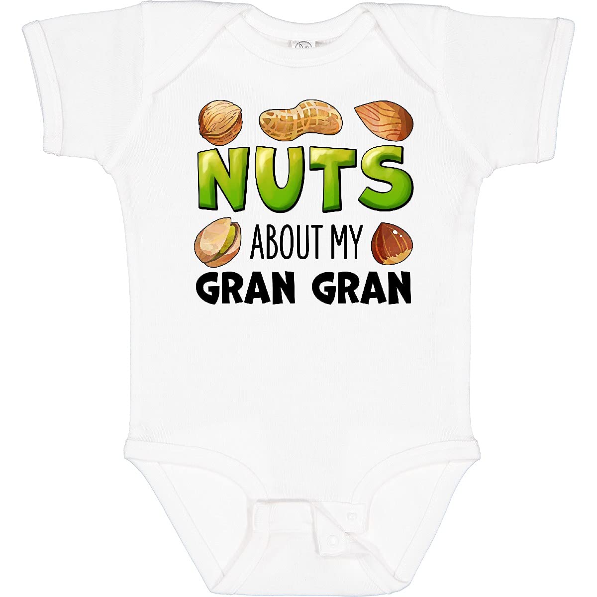 Inktastic Nuts About My Gran Gran Peanut Almond Pistachio Baby Bodysuit - Cute Organic Cotton Onesie for Grandparents Day, Family Reunions & Photo Shoots