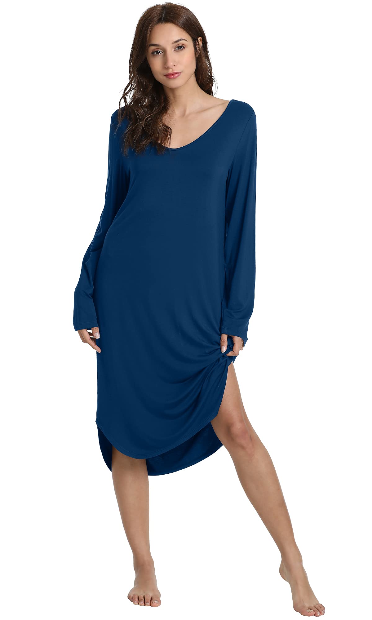 WiWi Bamboo Nightgowns for Women - Soft Long Sleeve Sleep Shirt & Comfy Loungewear - Plus Size S-4X - Perfect for Relaxing at Home, Sleeping & Lounging