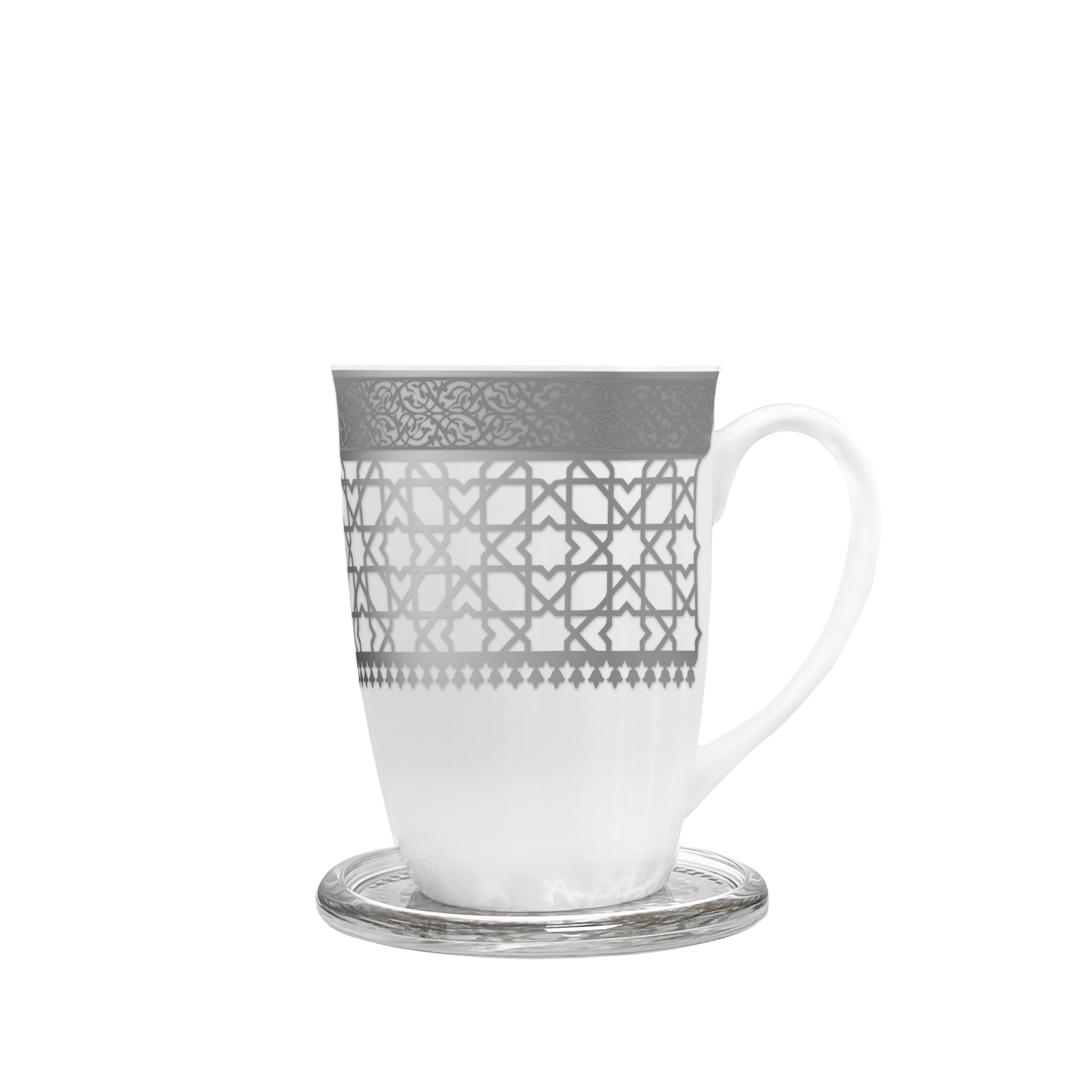 Dimlaj Cordoba 4-Piece Ceramic Coffee Mug Set with Lids - Platinum Finish - Perfect for Home, Office, or Gift Giving