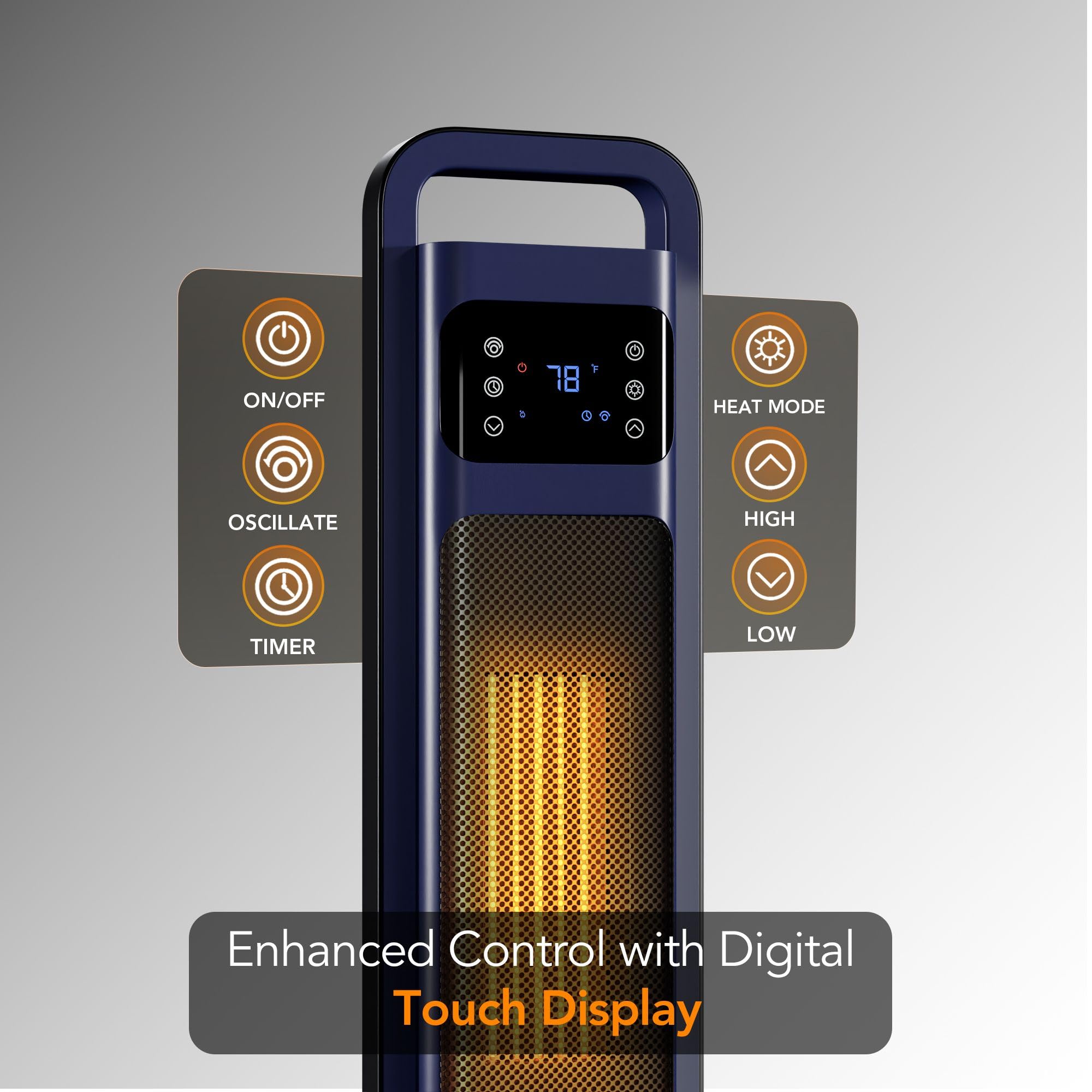 1500W Portable Space Heater with Remote Control, Thermostat & 24H Timer - 26 Inch Oscillating Indoor Heater for Bedroom, Office, Living Room | Overheat Protection & 50° Wide-Angle Heating | Navy Blue Energy Efficient Room Warmer