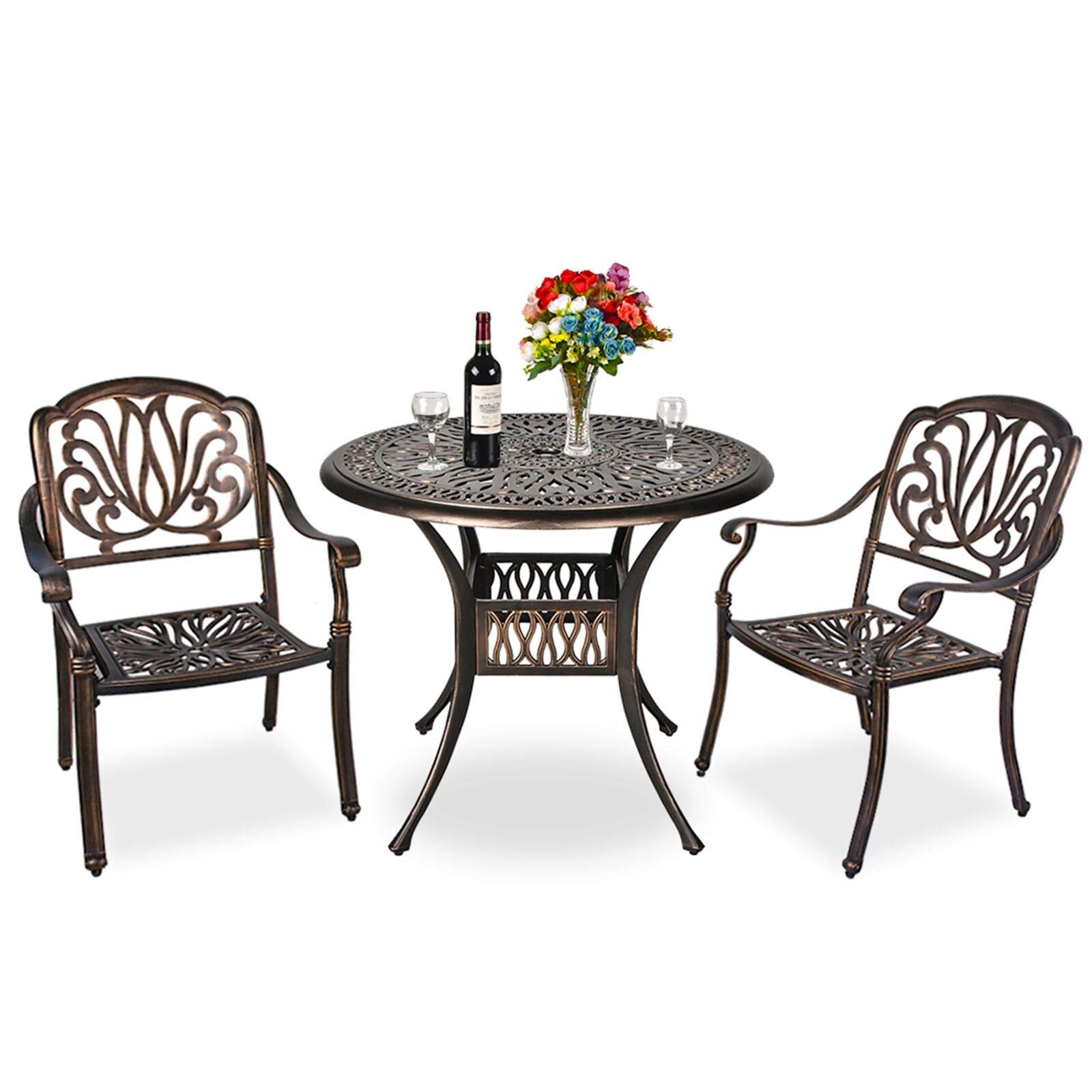 TITIMO 3-Piece Outdoor Bistro Set - Round Cast Aluminum Table & Chairs - Patio Dining Furniture in Antique Bronze - Perfect for Garden, Balcony & Backyard Relaxation