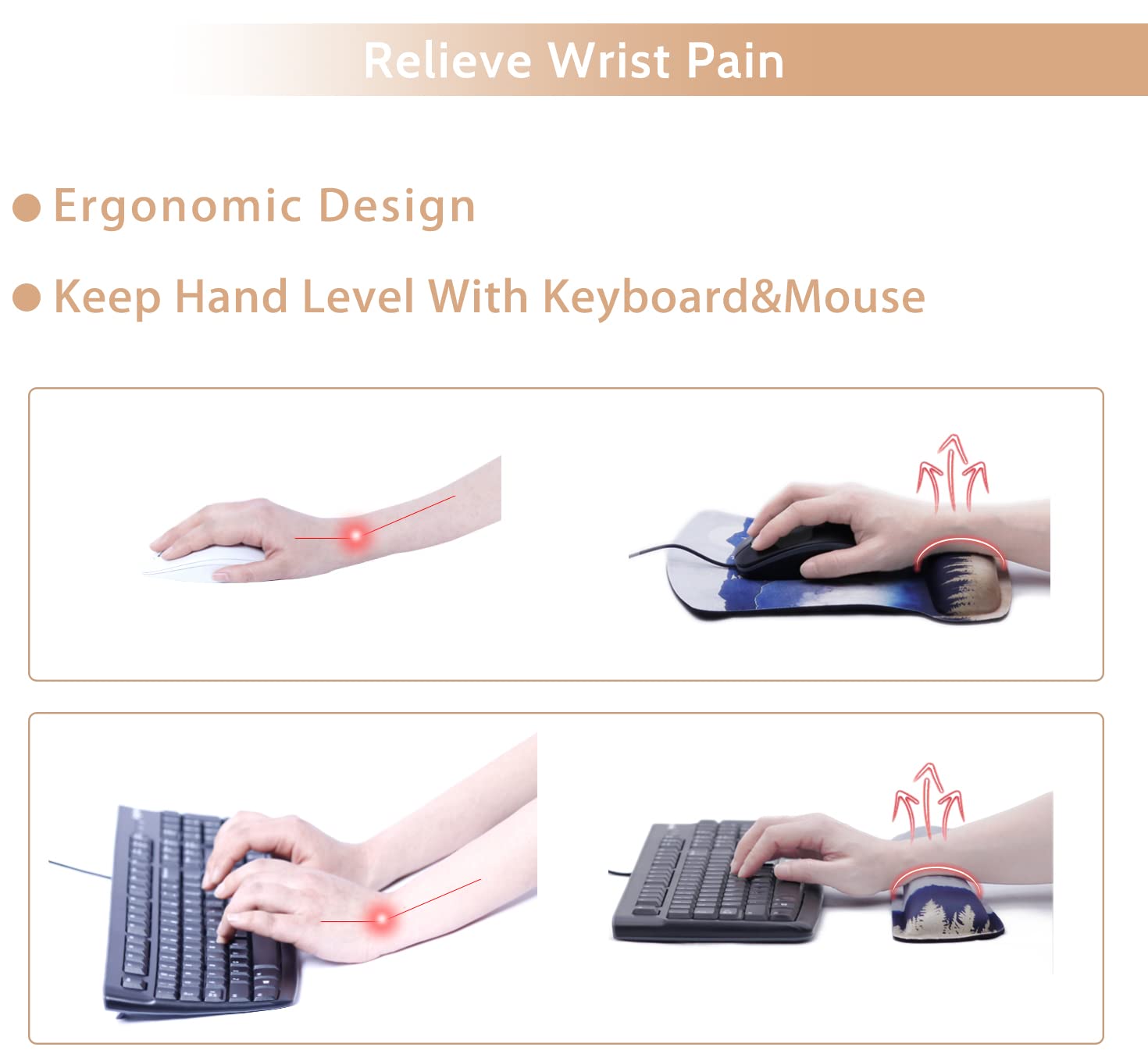 Ergonomic Keyboard Wrist Rest & Mouse Pad Set - Memory Foam Support for Pain Relief, Comfortable Typing & Gaming - Ideal for Home Office, Computer & Laptop Use (Navy Mountain Design)
