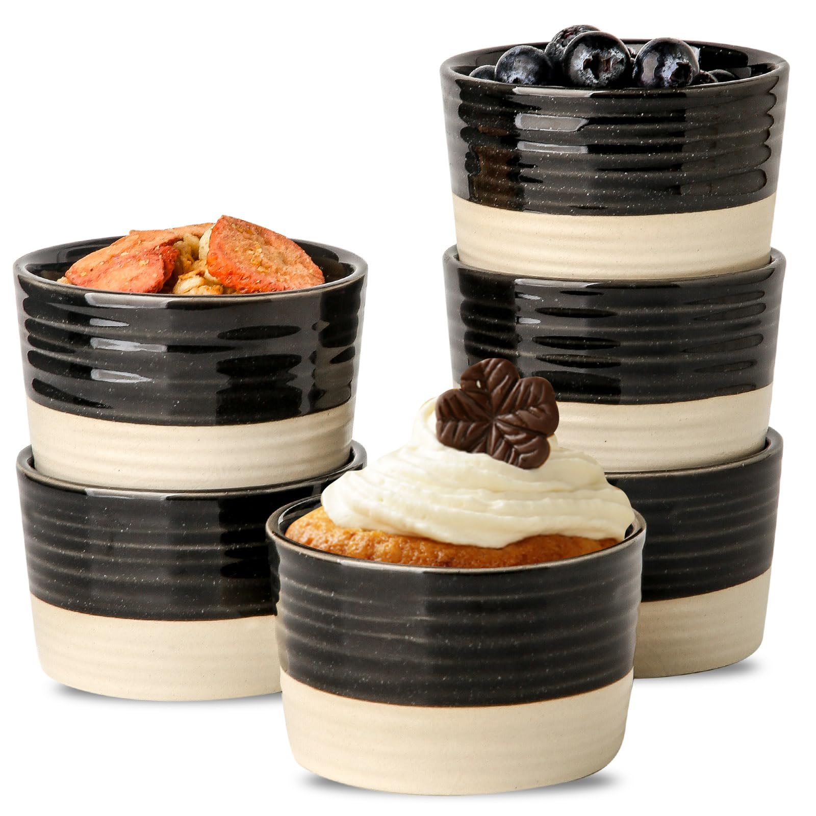 6-Pack 8oz Ceramic Ramekins for Baking, Oven Safe - Souffle, Creme Brulee & Desserts