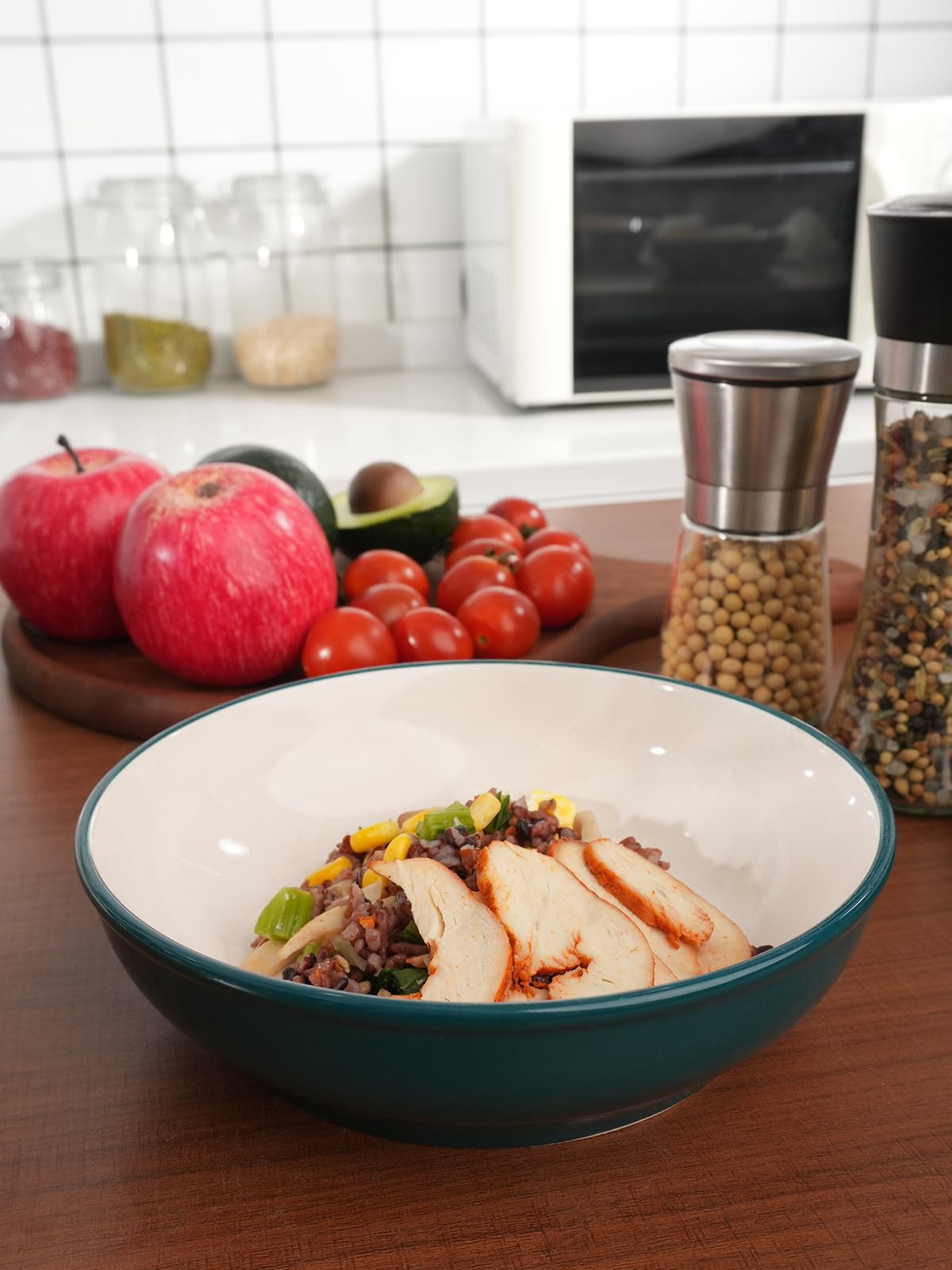 5-Piece Ceramic Pasta Bowls Set - 30oz Microwave & Dishwasher Safe for Soup & Salad - Kitchen & Dining Use