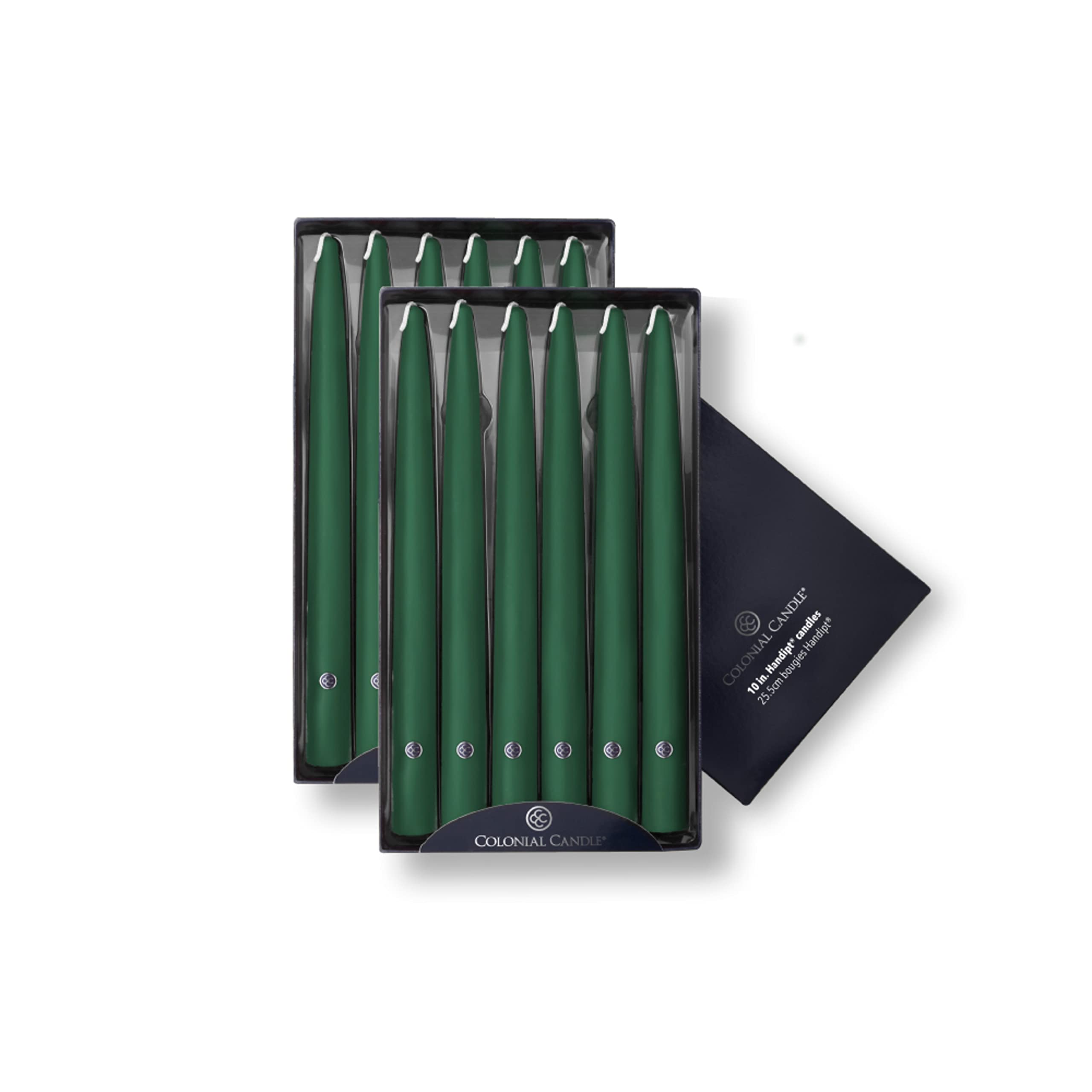 Colonial Candle Unscented Taper Candles - Handipt Collection Evergreen 10 Inch (Pack of 12) - 8 Hour Burn Time - Perfect for Dining Tables, Weddings & Holiday Decorations