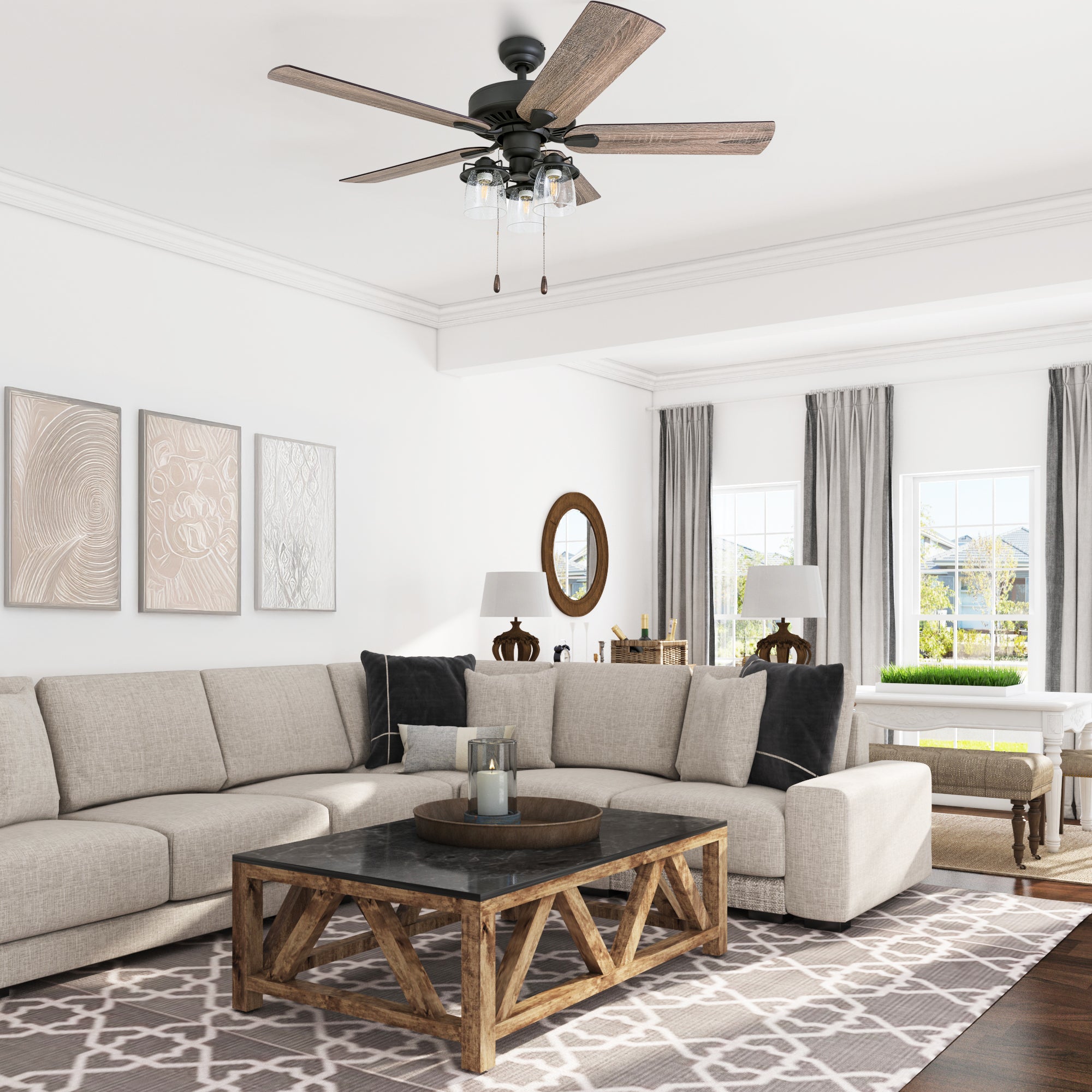 52 Inch Briarcrest Bronze Remote Control Ceiling Fan with Light Kit - Quiet Reversible Motor for Bedroom, Living Room, and Outdoor Patio