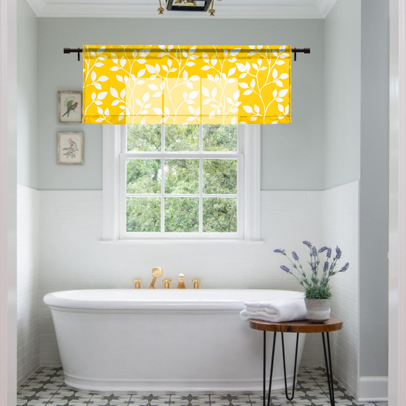 Yellow Valance Curtains for Kitchen Window - Rod Pocket Sheer Valance for Living Room, Bedroom & Bathroom - Home Decor