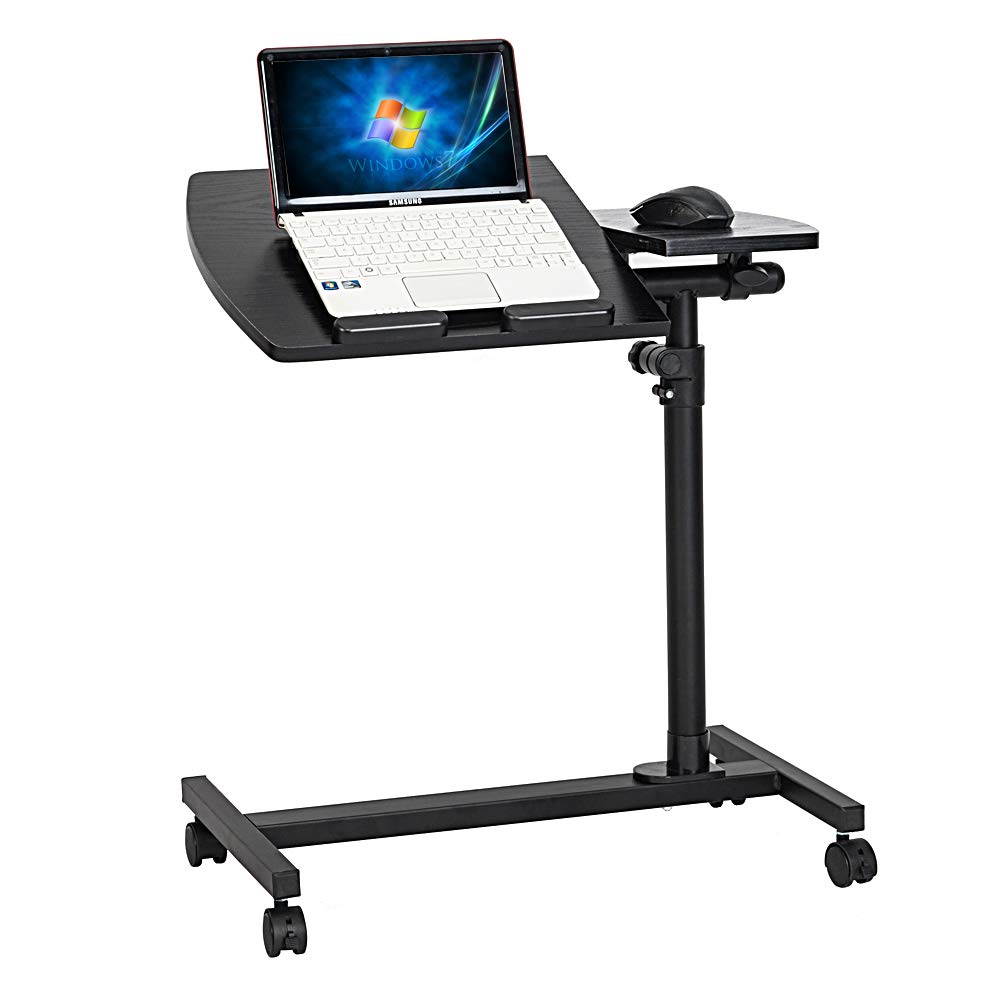 Adjustable Mobile Laptop Stand with Wheels - Overbed Rolling Desk Cart for Sit-Stand Workstation | Perfect for Home Office, Bedside Computing, and Ergonomic Workspace Setup